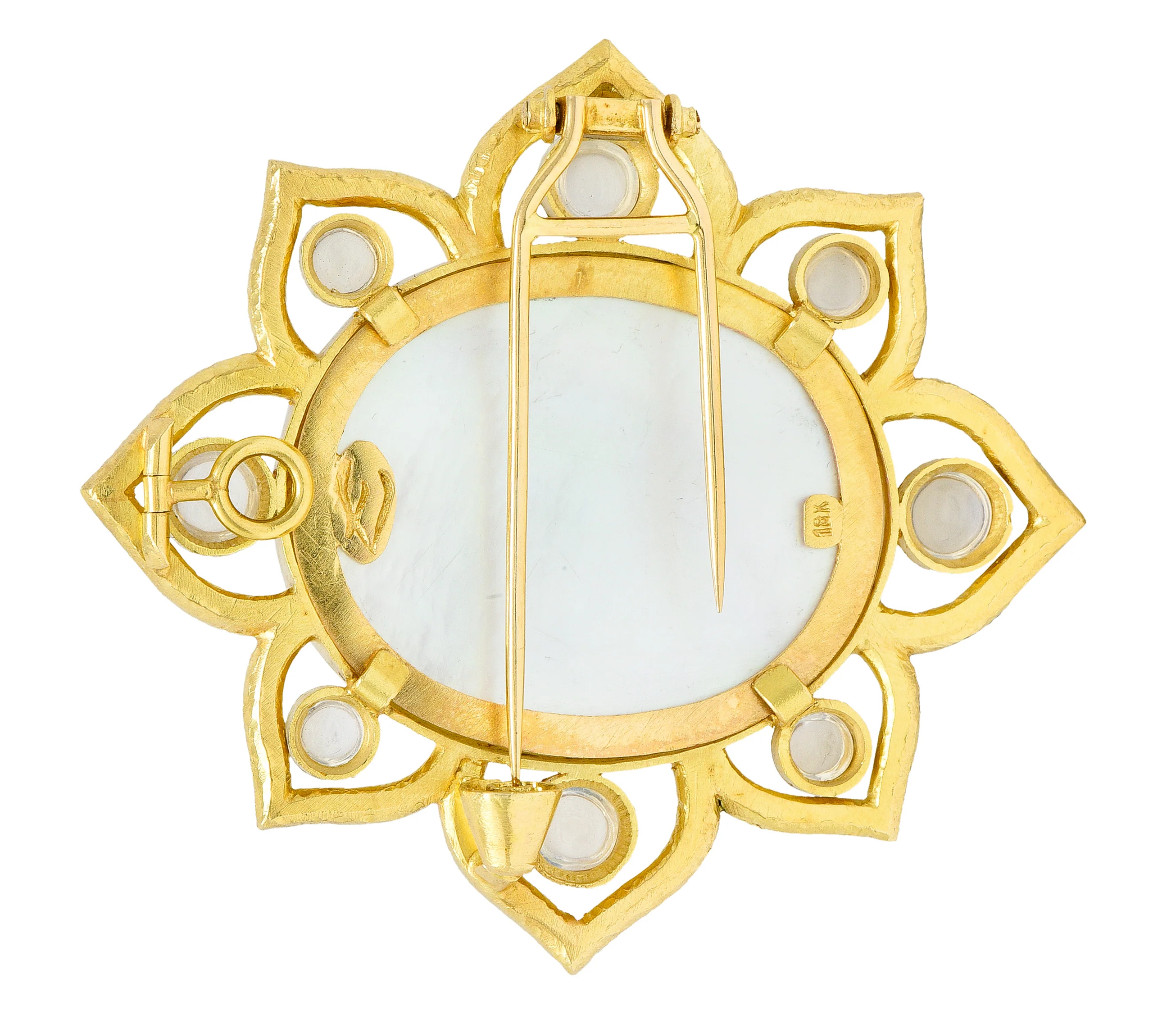 Elizabeth Locke Moonstone Venetian Glass Mother-Of-Pearl 18 Karat Gold Goddess Enhancer Pendant Brooch - Image 8