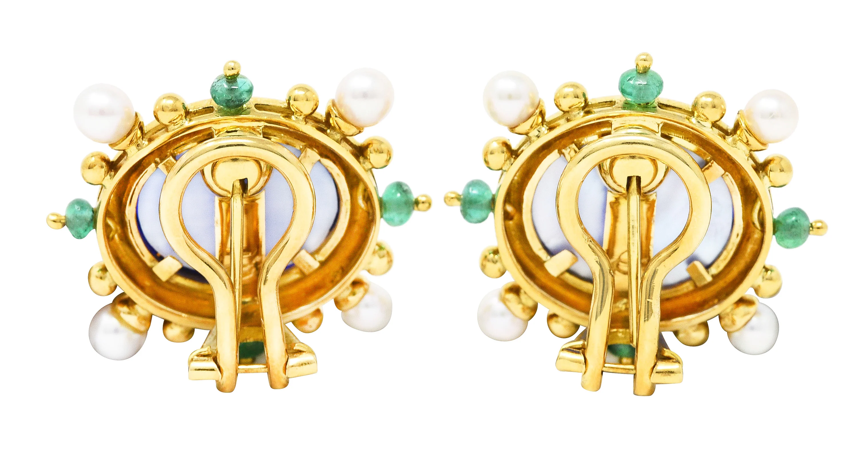 Elizabeth Locke Pearl Emerald Blue Venetian Glass Dog Intaglio 18 Karat Yellow Gold Earrings - Image 3