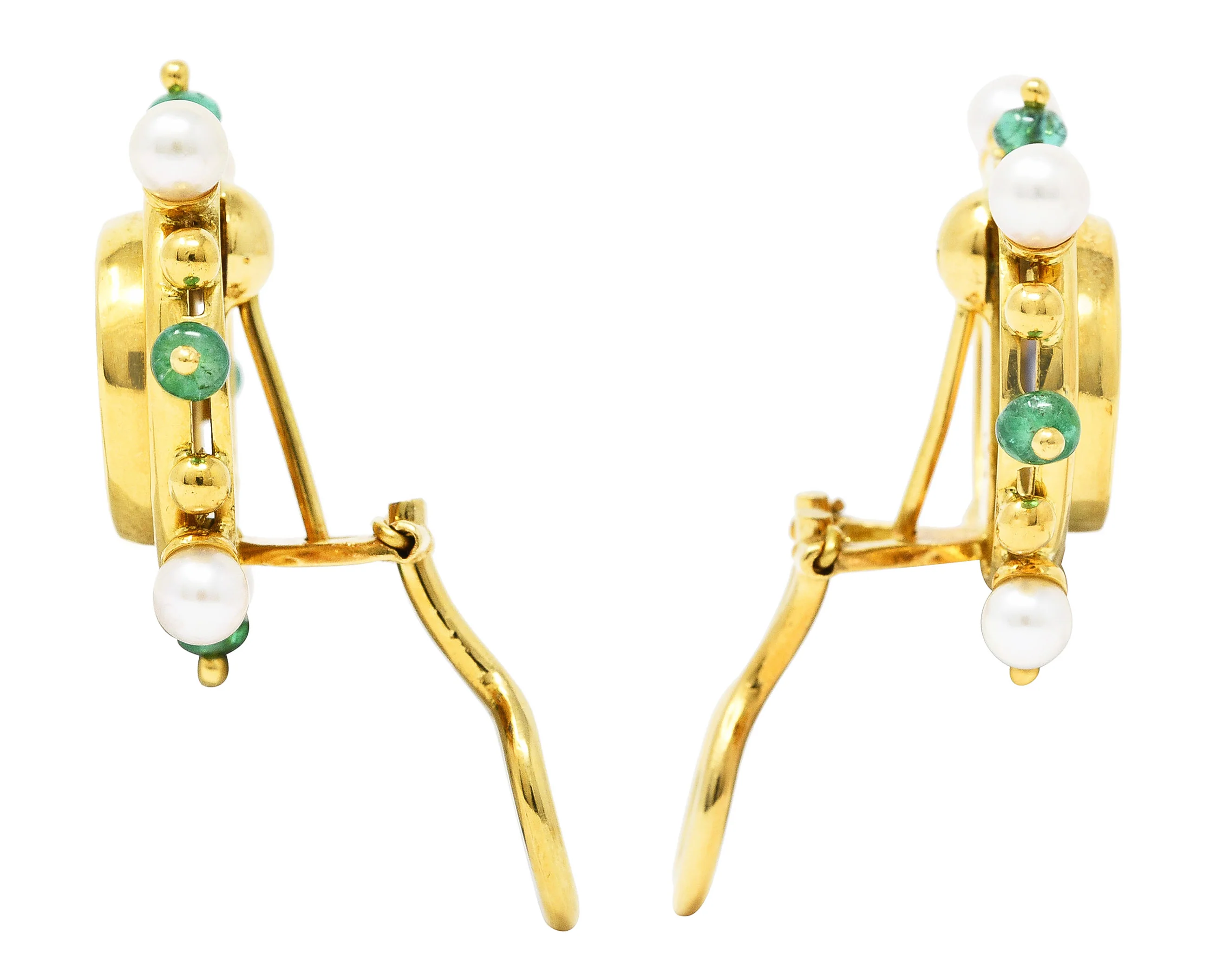 Elizabeth Locke Pearl Emerald Blue Venetian Glass Dog Intaglio 18 Karat Yellow Gold Earrings - Image 4