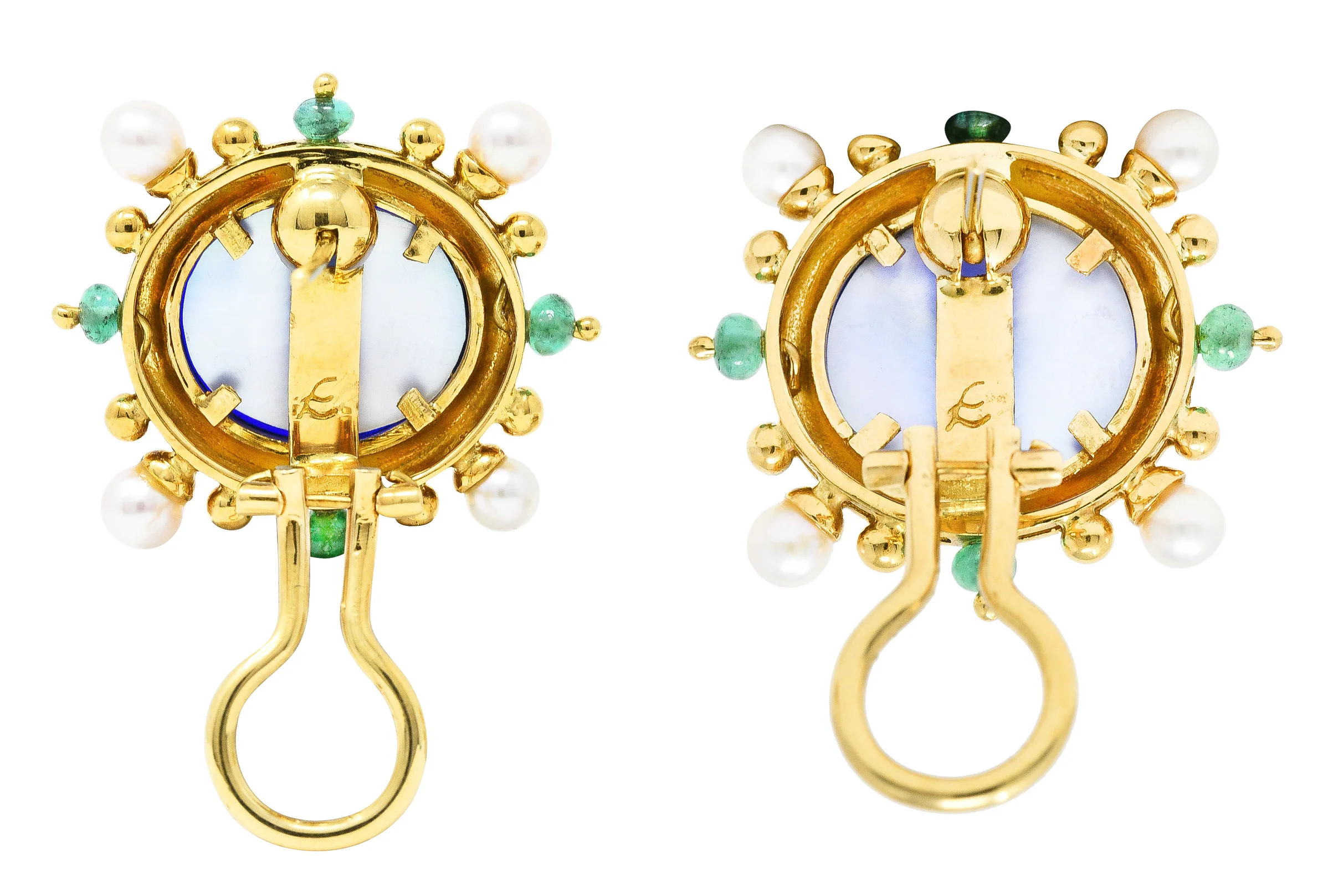 Elizabeth Locke Pearl Emerald Blue Venetian Glass Dog Intaglio 18 Karat Yellow Gold Earrings - Image 5