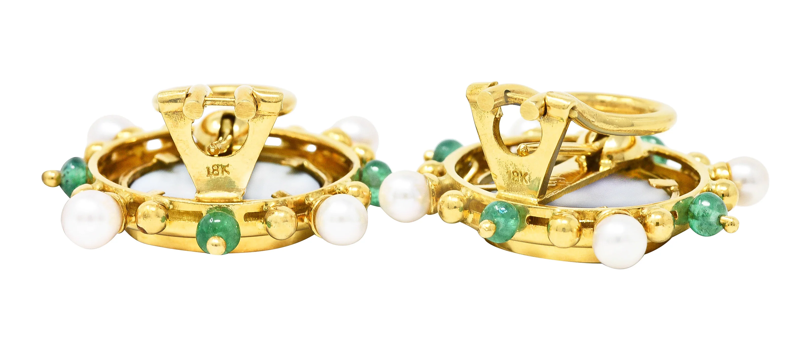 Elizabeth Locke Pearl Emerald Blue Venetian Glass Dog Intaglio 18 Karat Yellow Gold Earrings - Image 6