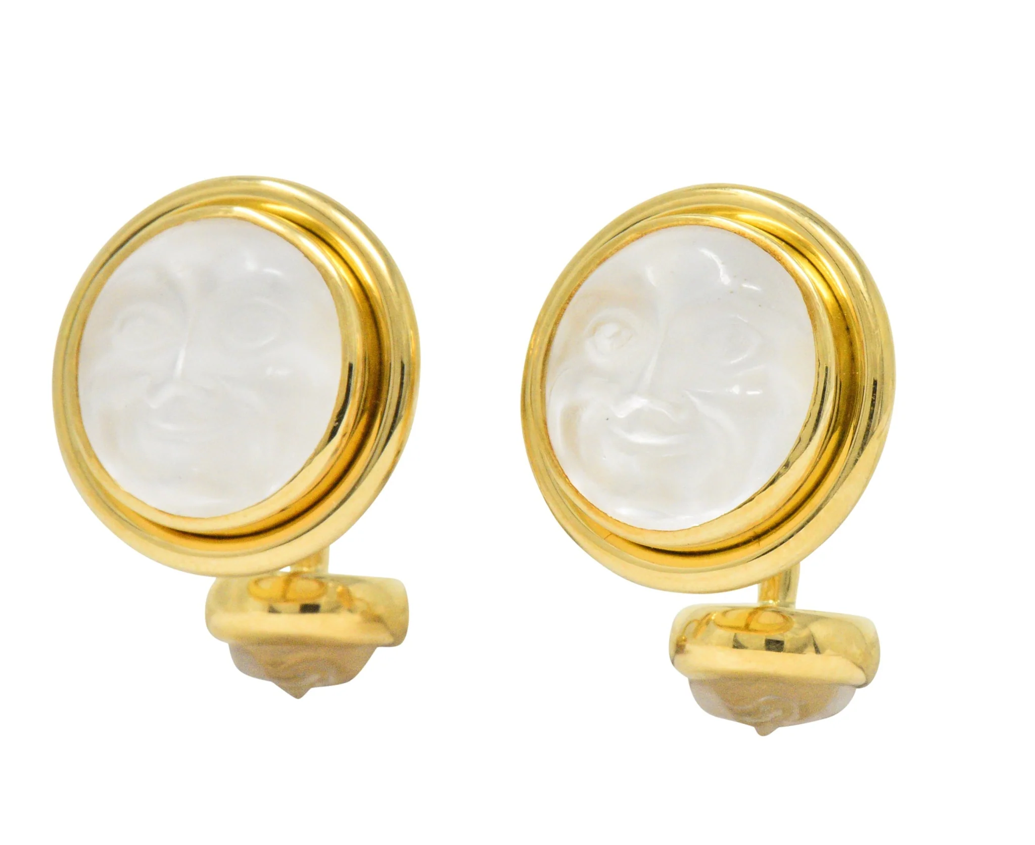 Elizabeth Locke Rock Crystal Mother-Of-Pearl 18 Karat Gold Man-In-The-Moon Cufflinks - Image 2