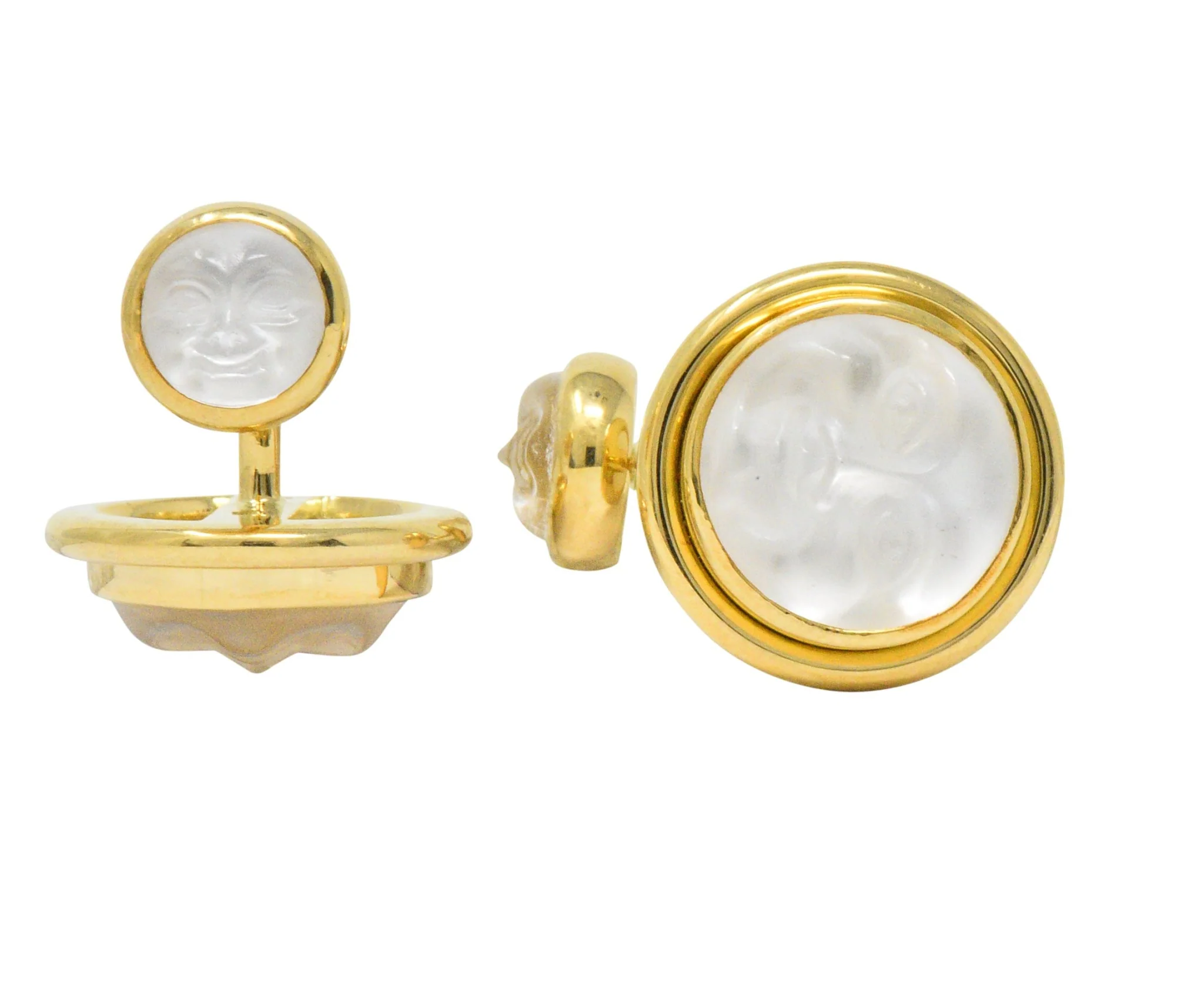 Elizabeth Locke Rock Crystal Mother-Of-Pearl 18 Karat Gold Man-In-The-Moon Cufflinks - Image 5