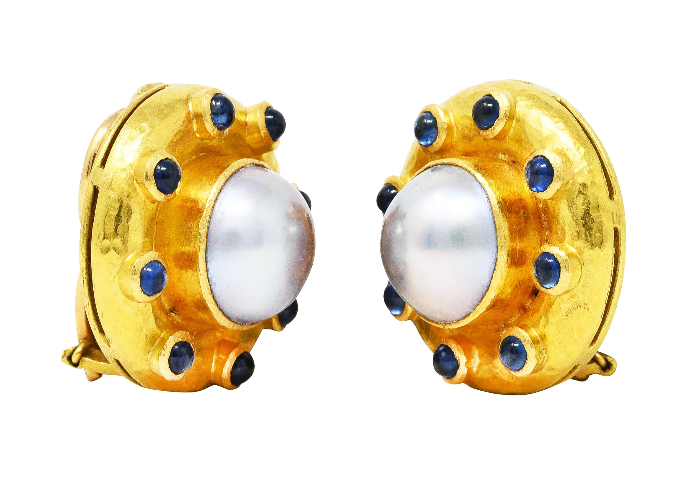 Elizabeth Locke Sapphire Cabochon Mabe Pearl 18 Karat Yellow Gold Earrings - Image 6