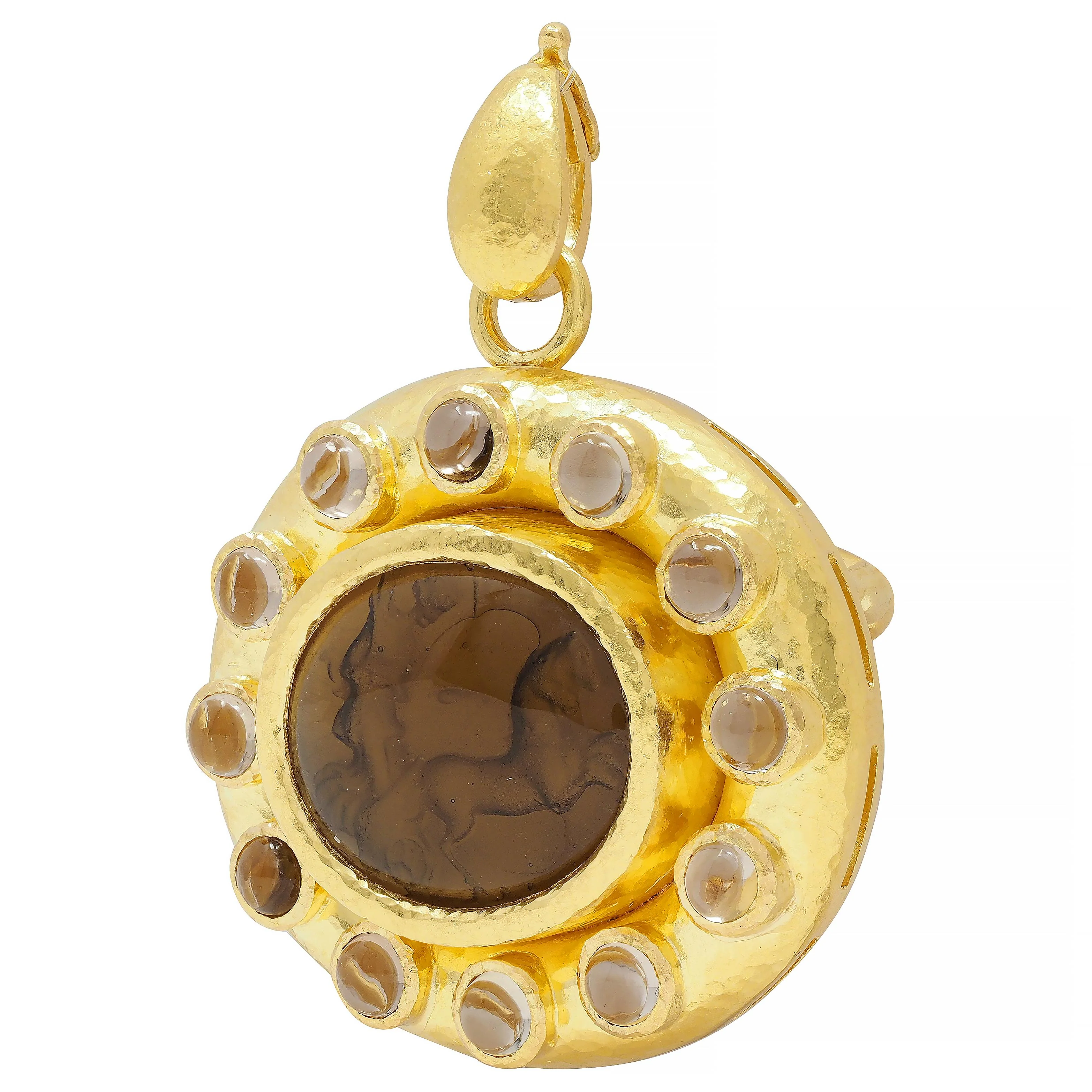 Elizabeth Locke Smoky Quartz Venetian Glass Mother-Of-Pearl 19 Karat Pendant - Image 4