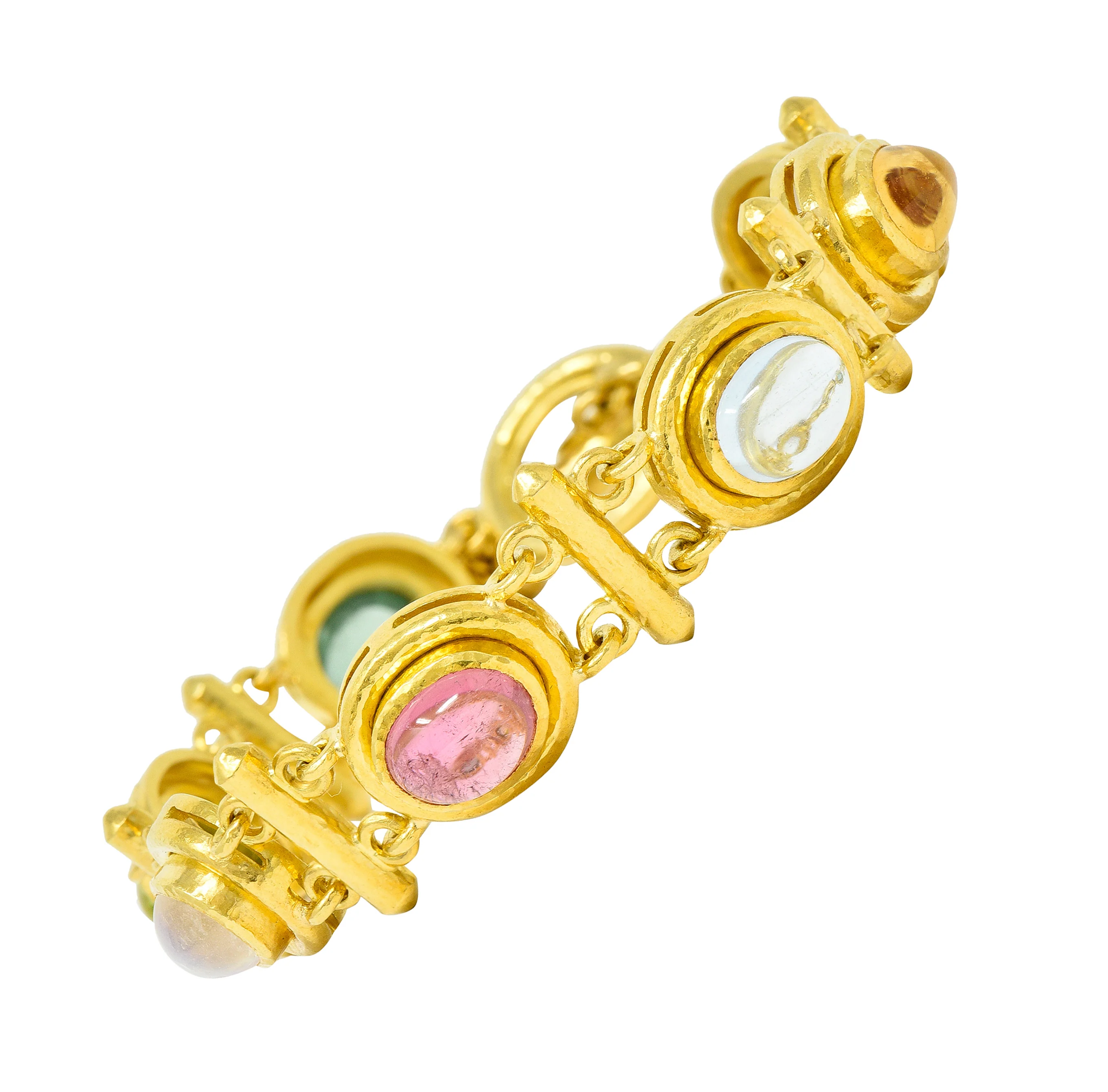 Elizabeth Locke Tourmaline Moonstone Peridot 19 Karat Gold Cabochon Link Bracelet