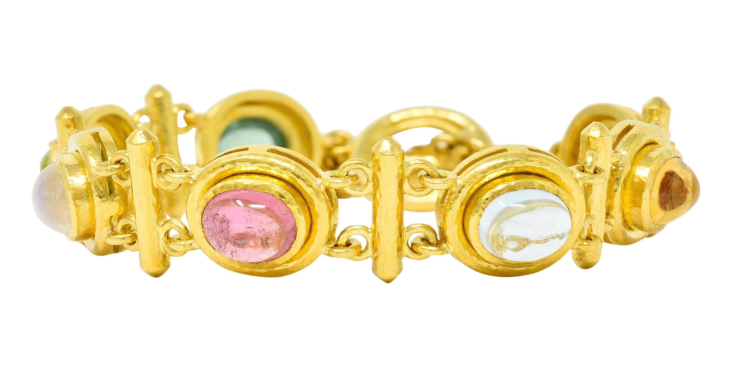 Elizabeth Locke Tourmaline Moonstone Peridot 19 Karat Gold Cabochon Link Bracelet - Image 3