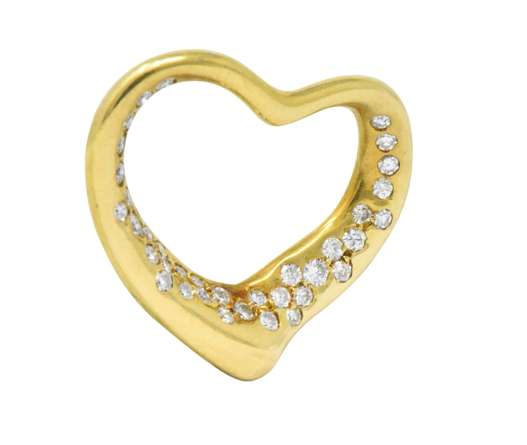 Elsa Peretti Tiffany & Co. 0.35 CTW Diamond 18 Karat Gold 22MM Open Heart Pendant - Image 3