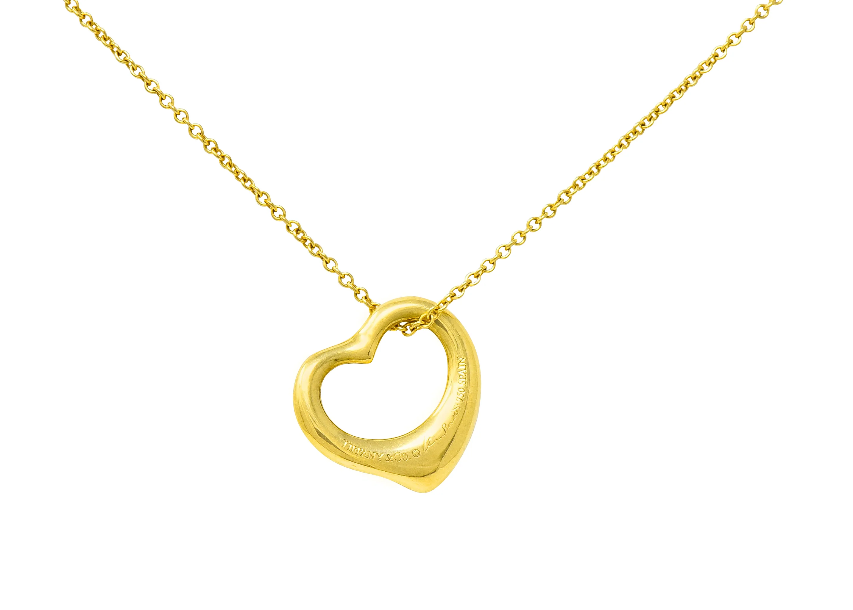 Elsa Peretti Tiffany & Co. 18 Karat Gold 14MM Open Heart Pendant Necklace - Image 9
