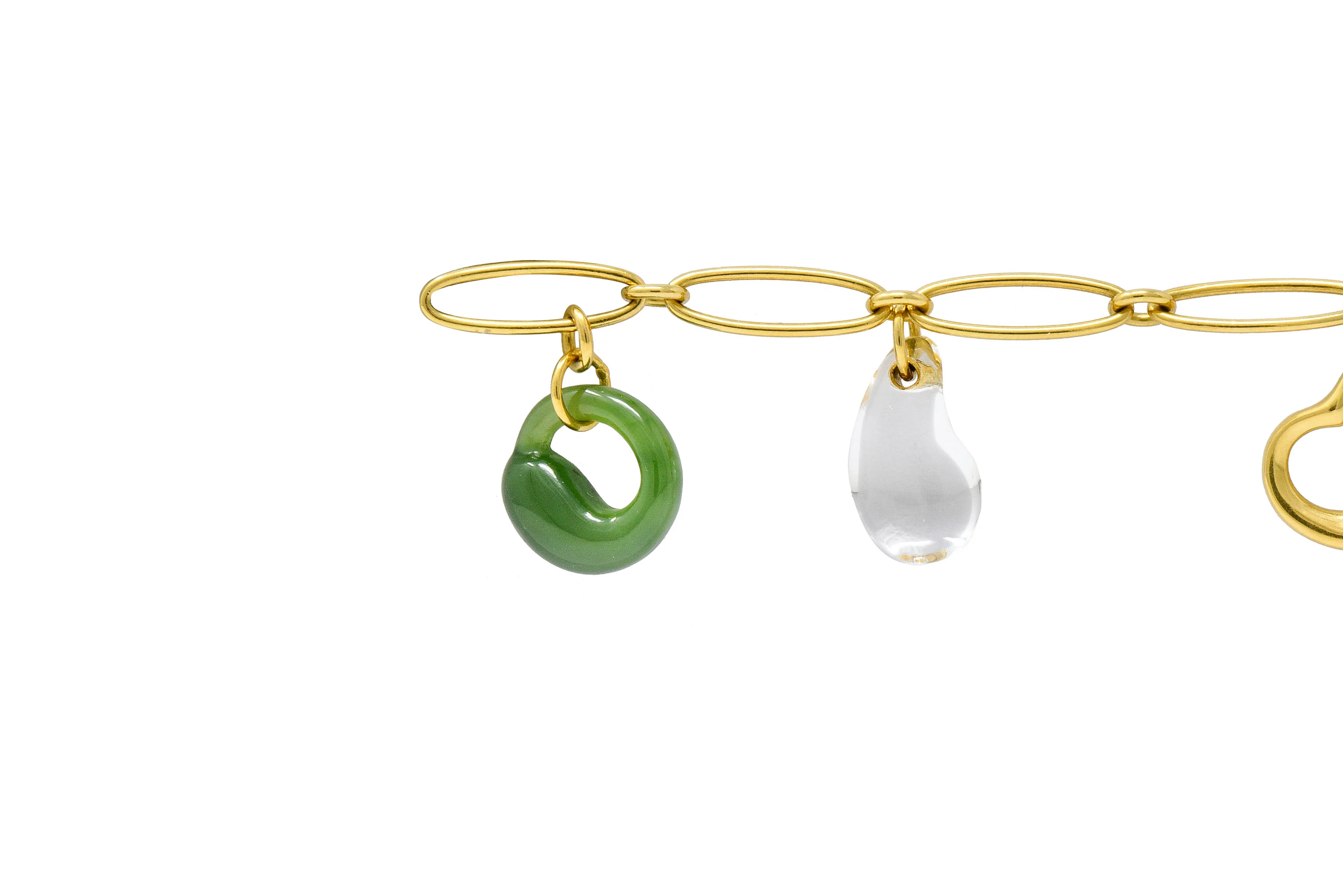 Elsa Peretti Tiffany & Co. 18 Karat Gold Five Charm Jade Lapis Crystal Icon Bracelet - Image 4