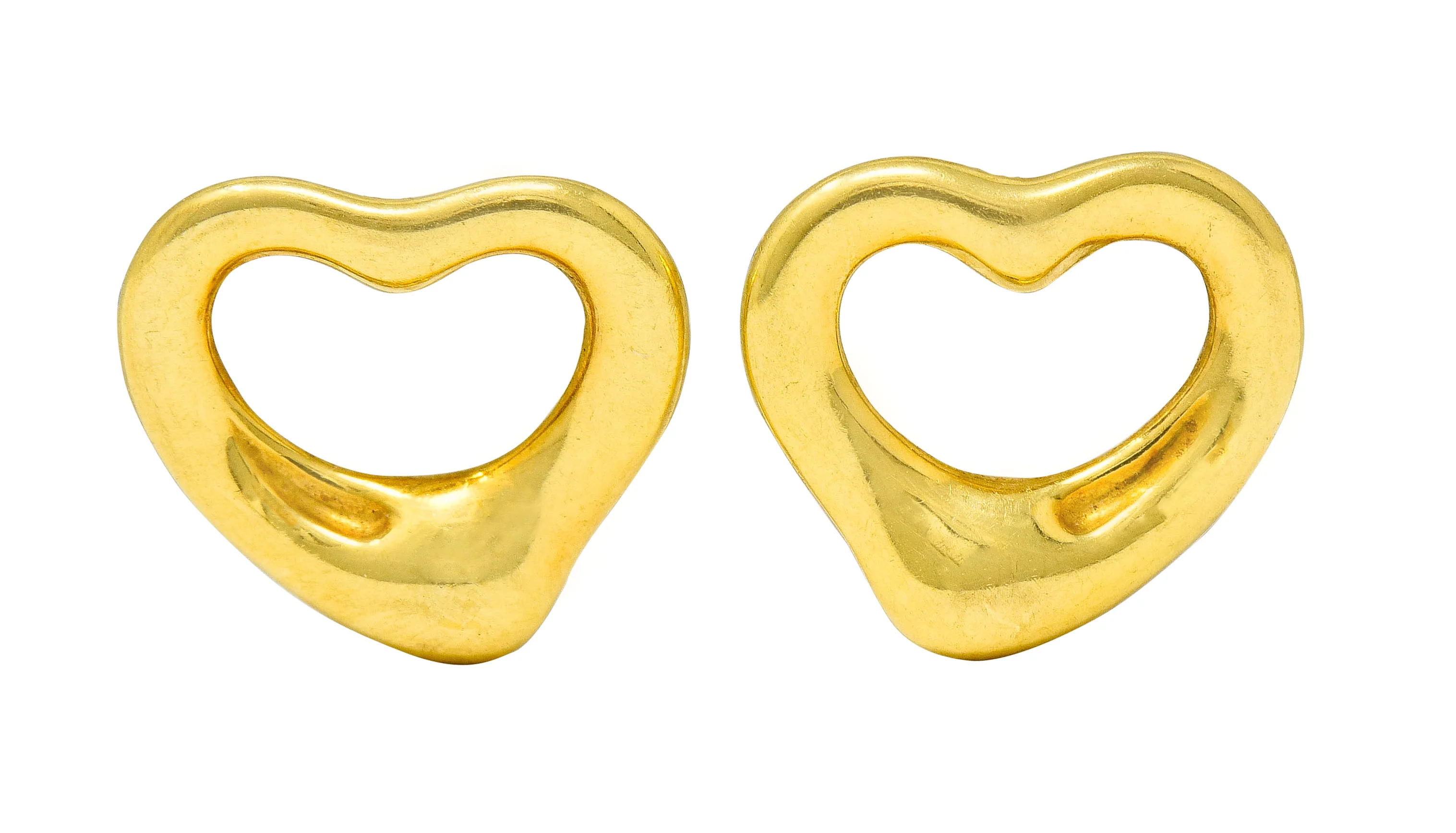 Elsa Peretti Tiffany & Co. 18 Karat Gold Open Heart Stud Earrings