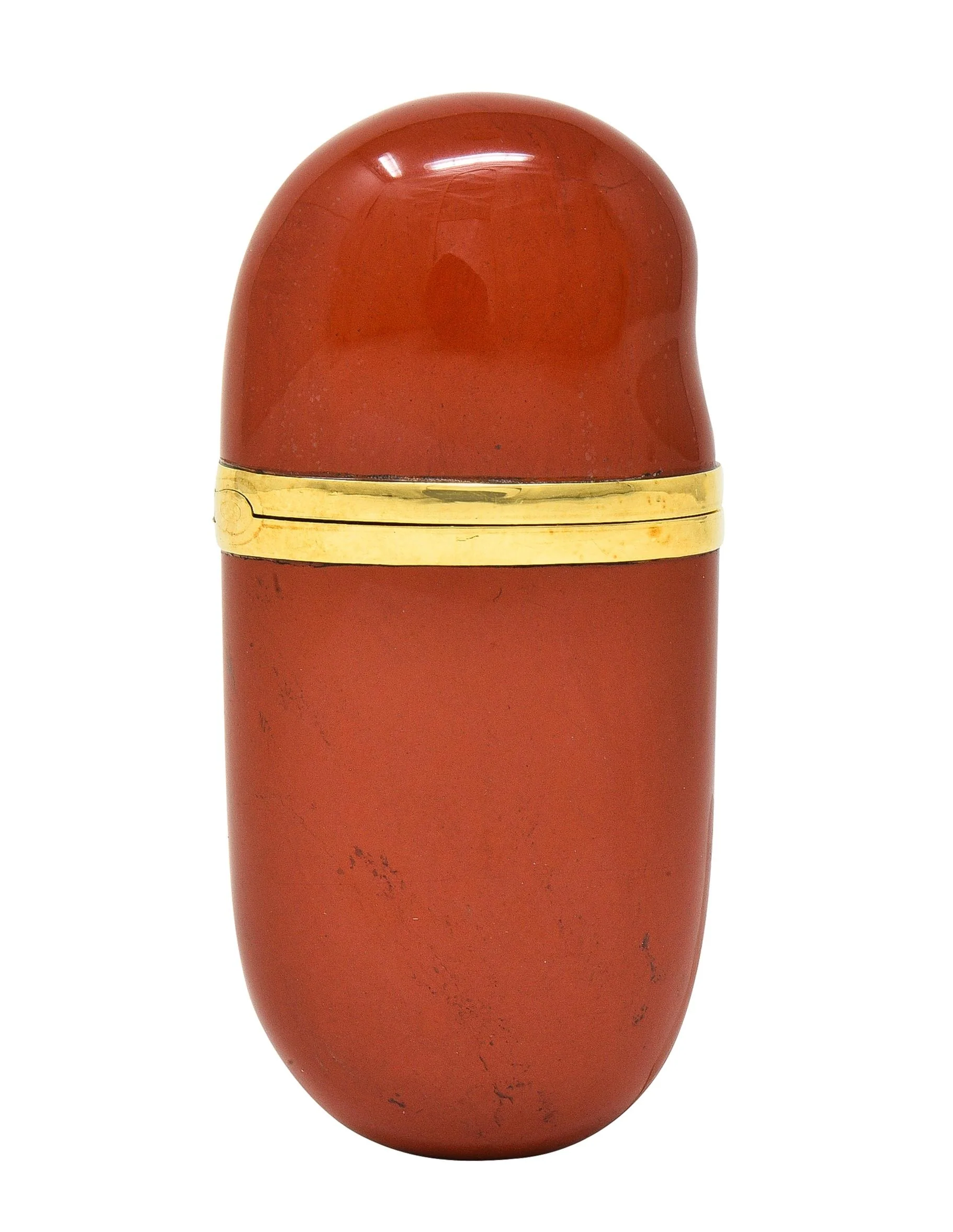 Elsa Peretti Tiffany & Co. 1980's Jasper 18 Karat Gold Vintage Bean Pill Box Lighter Case