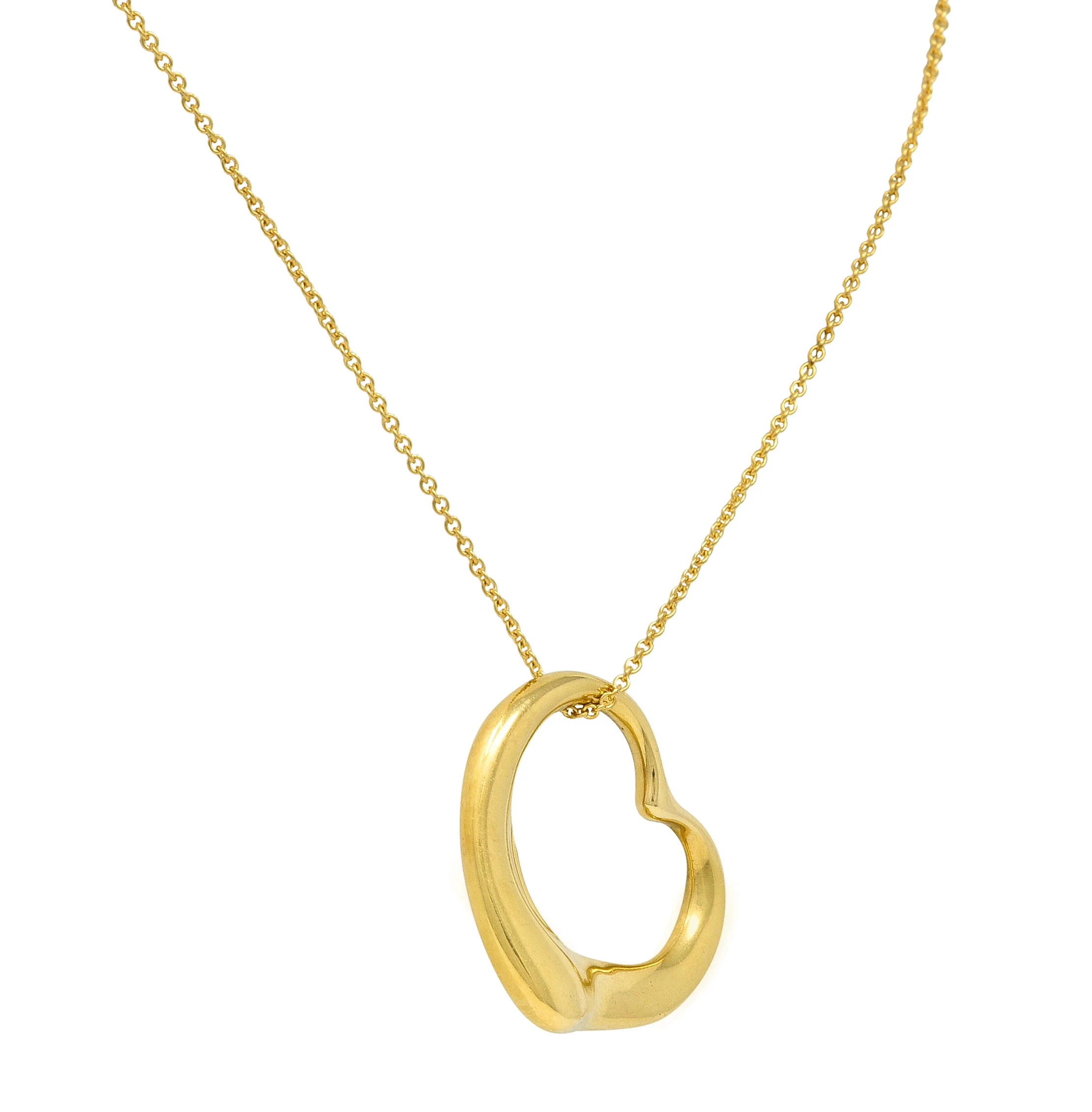 Elsa Peretti Tiffany & Co. 1990's 18 Karat Yellow Gold Open Heart Vintage Pendant Necklace - Image 3