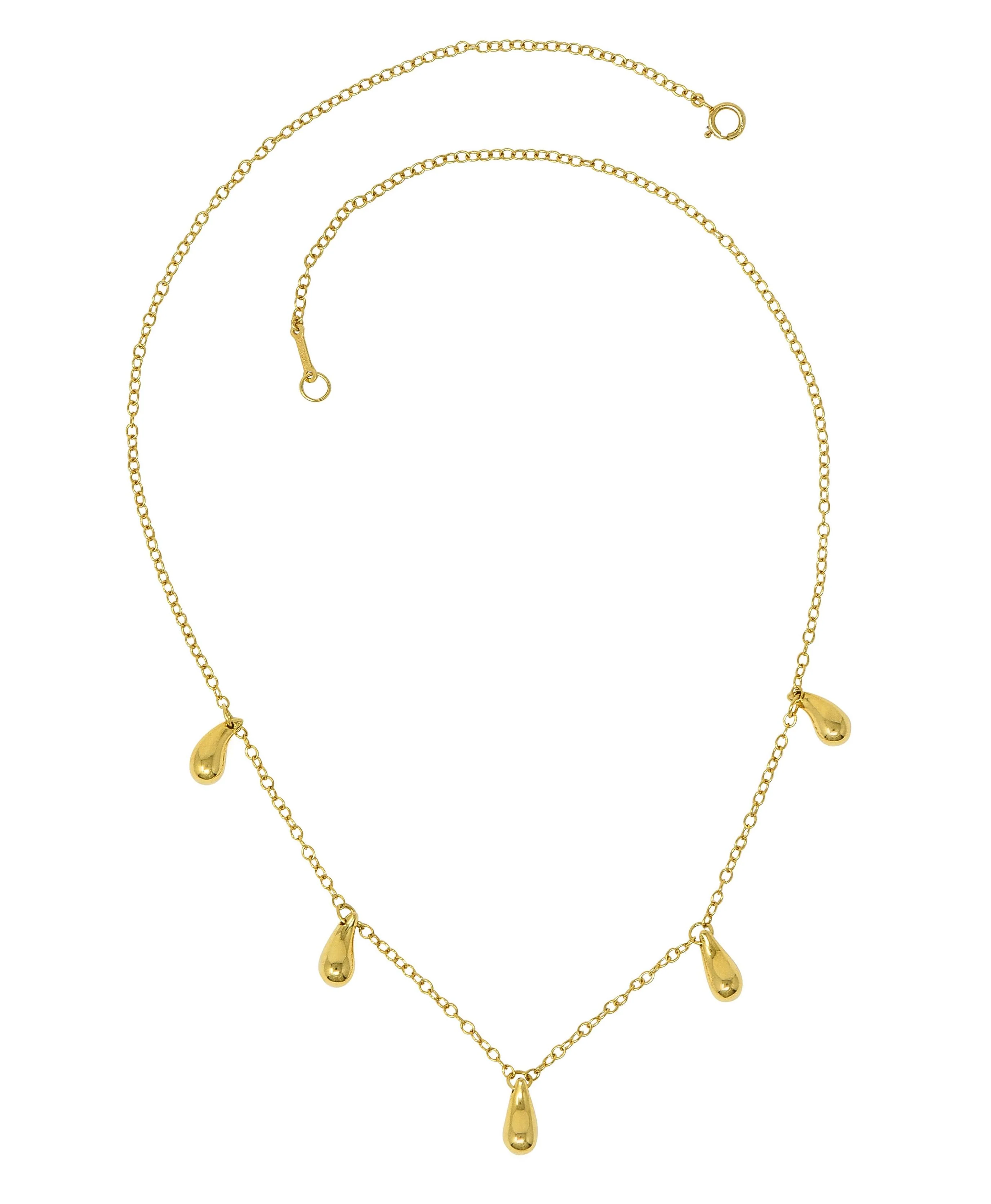 Elsa Peretti Tiffany & Co. 1990's 18 Karat Yellow Gold Vintage Five Teardrop Fringe Necklace - Image 3