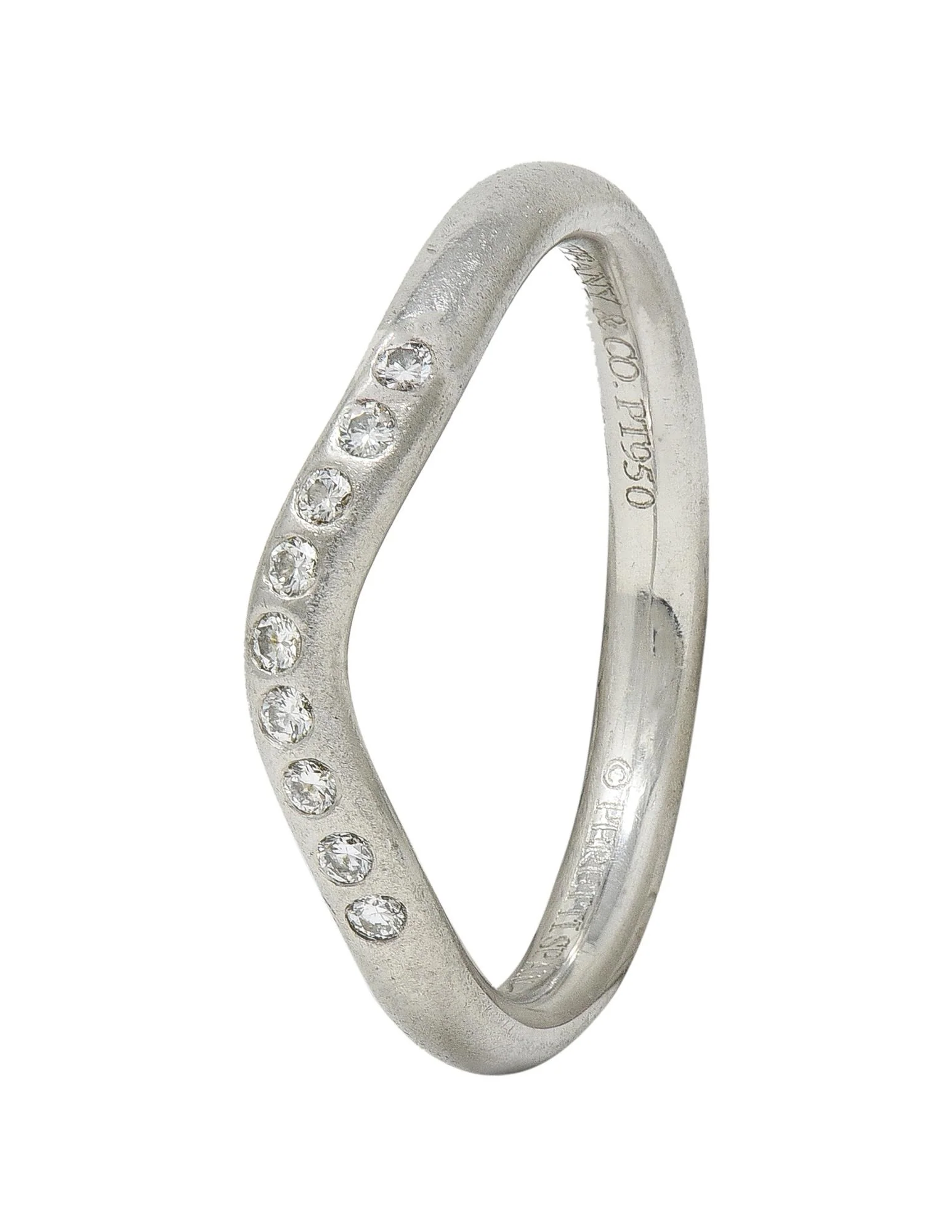 Elsa Peretti Tiffany & Co. 1990's Diamond Platinum Vintage Contour Wedding Band Ring - Image 2