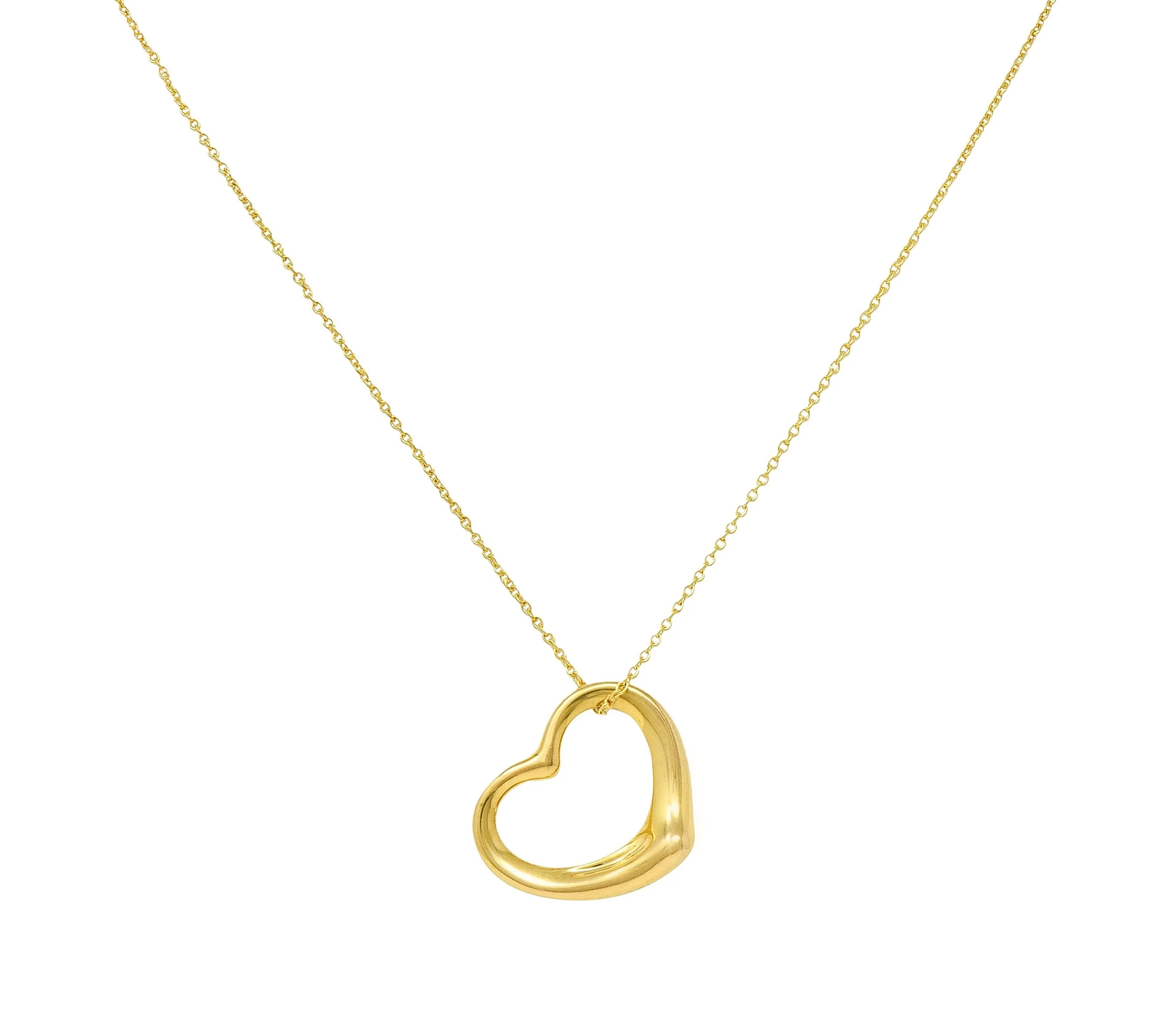 Elsa Peretti Tiffany & Co. 2000's 18 Karat Yellow Gold Open Heart Pendant Necklace - Image 10