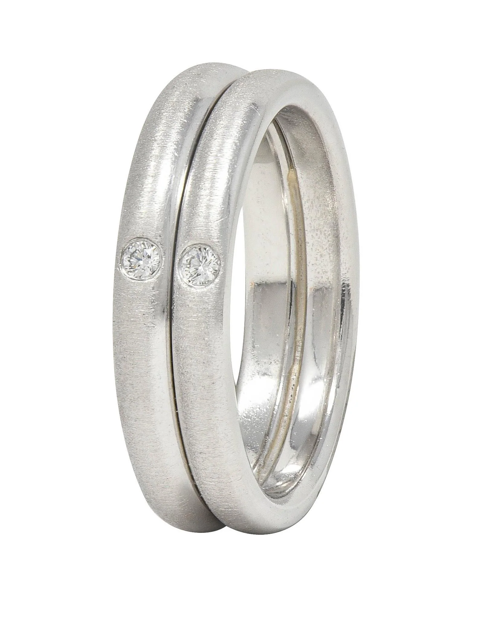 Elsa Peretti Tiffany & Co. 2000's Diamond Platinum Stacked Flush Set Band Ring - Image 2
