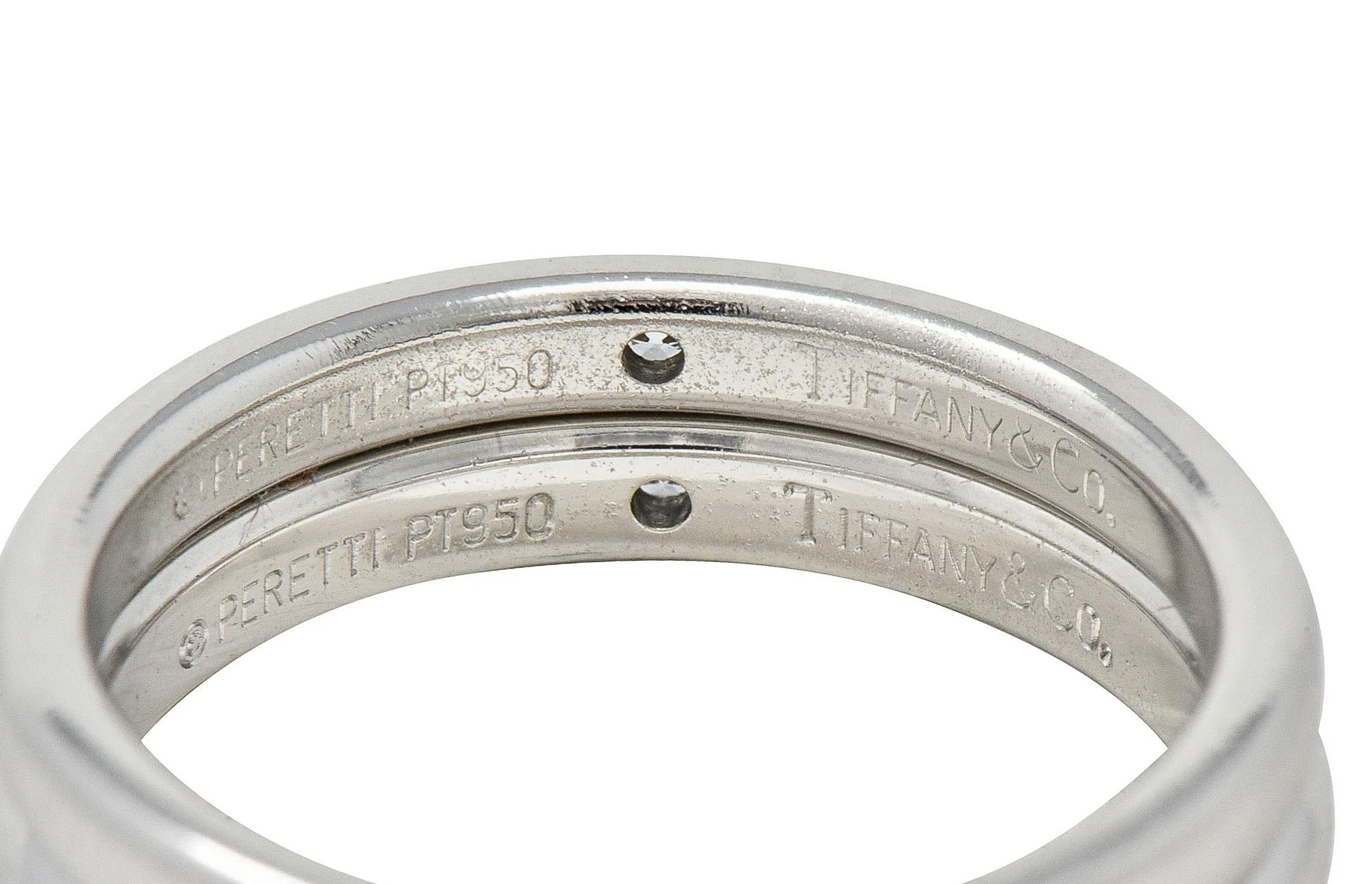 Elsa Peretti Tiffany & Co. 2000's Diamond Platinum Stacked Flush Set Band Ring - Image 4