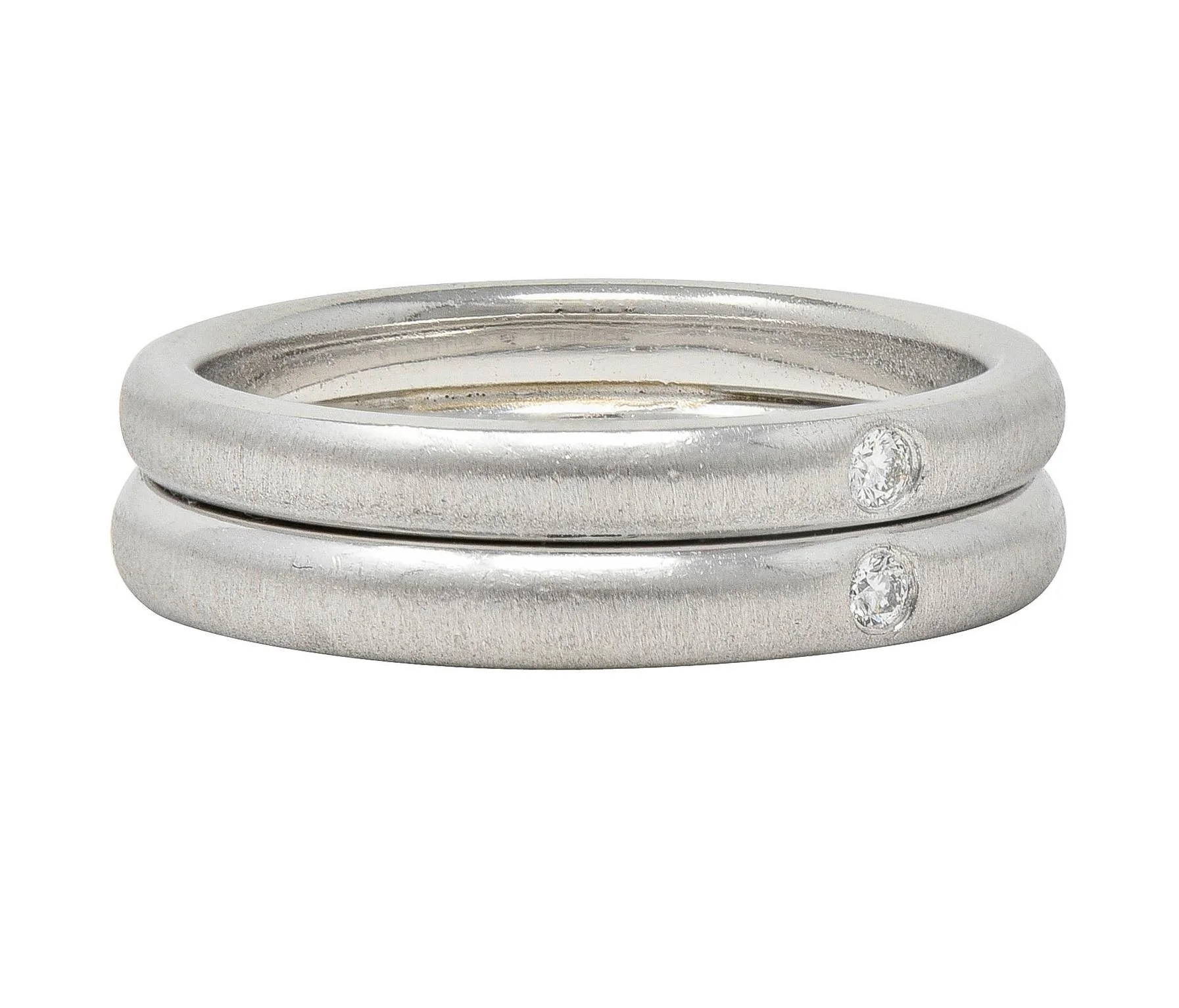 Elsa Peretti Tiffany & Co. 2000's Diamond Platinum Stacked Flush Set Band Ring - Image 6
