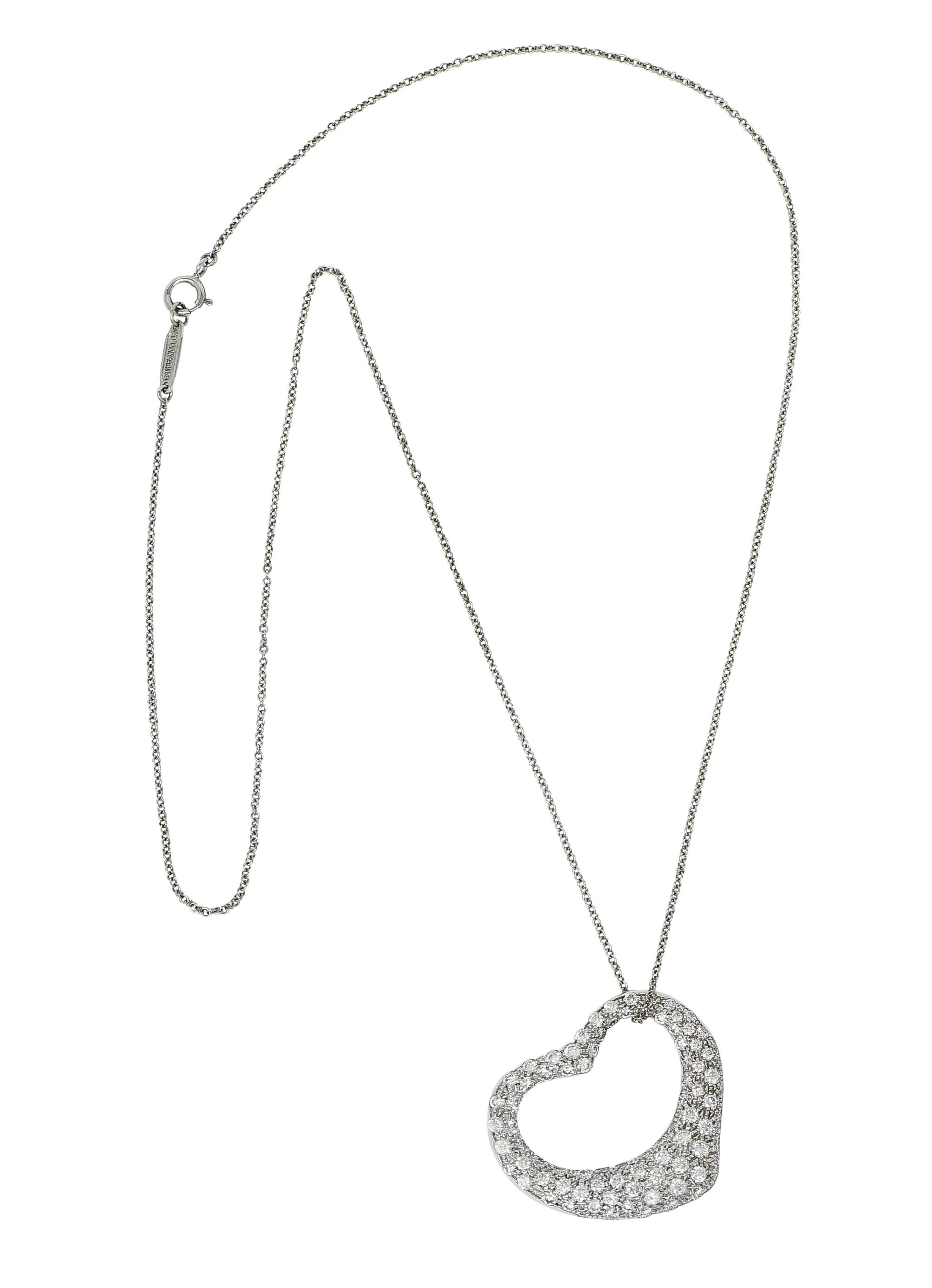 Elsa Peretti Tiffany & Co. 3.00 CTW Diamond Platinum 28MM Open Heart Pendant Necklace - Image 10