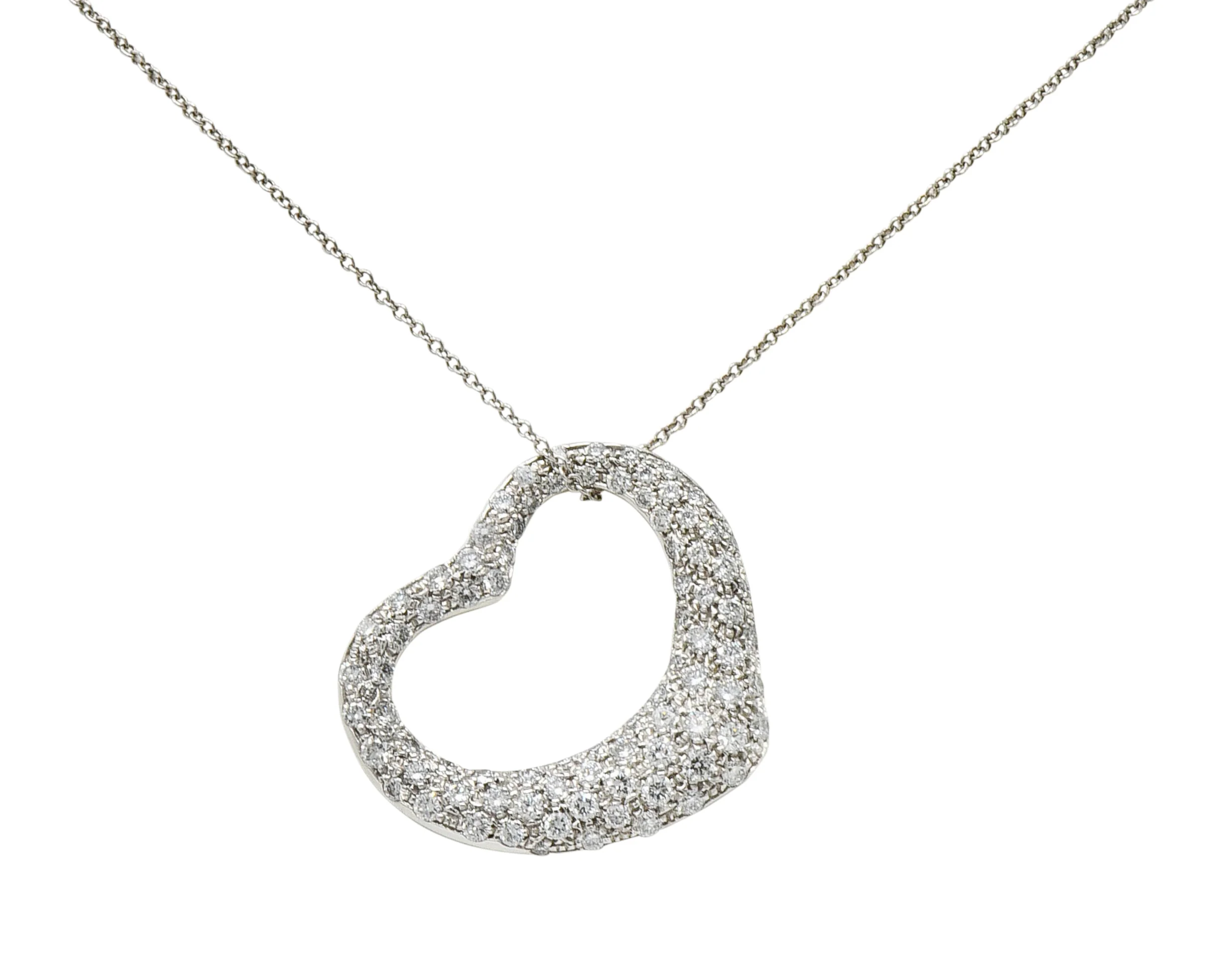 Elsa Peretti Tiffany & Co. 3.00 CTW Diamond Platinum 28MM Open Heart Pendant Necklace - Image 2