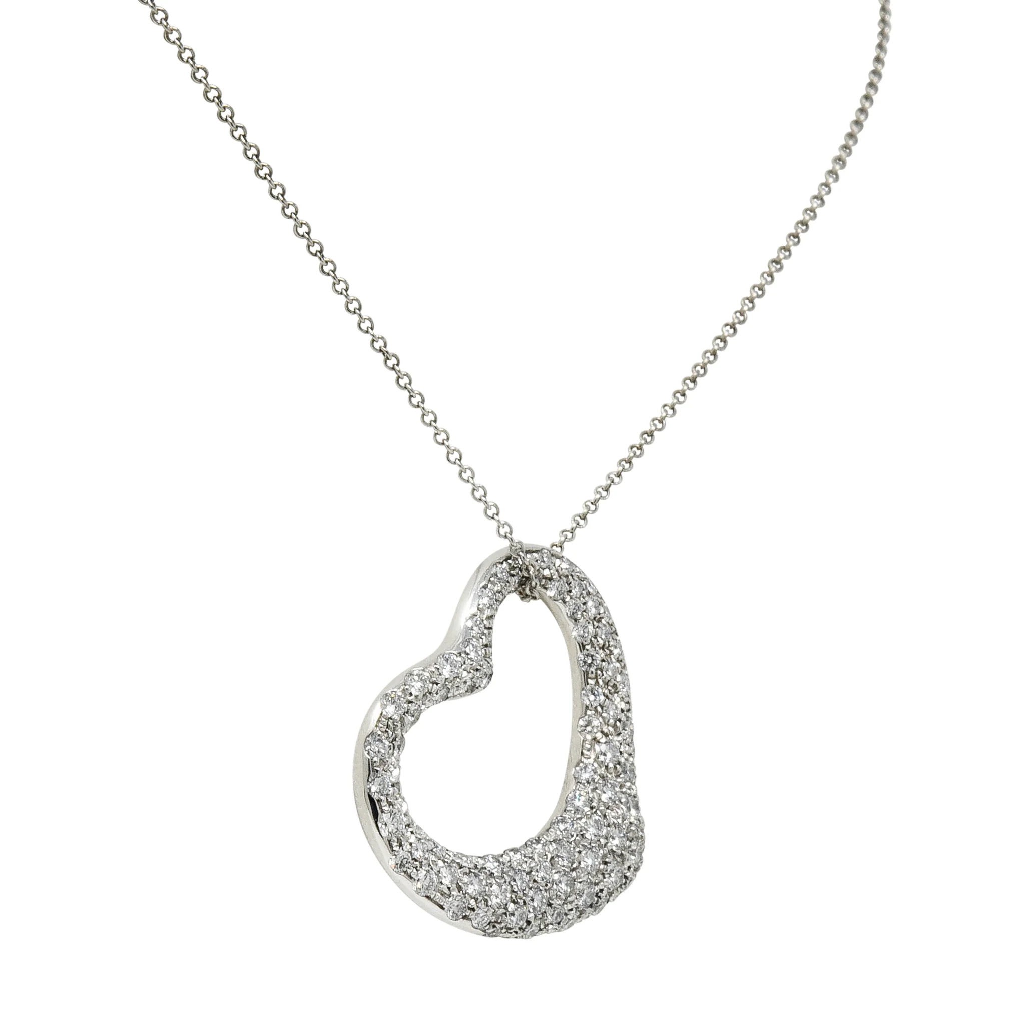 Elsa Peretti Tiffany & Co. 3.00 CTW Diamond Platinum 28MM Open Heart Pendant Necklace - Image 4