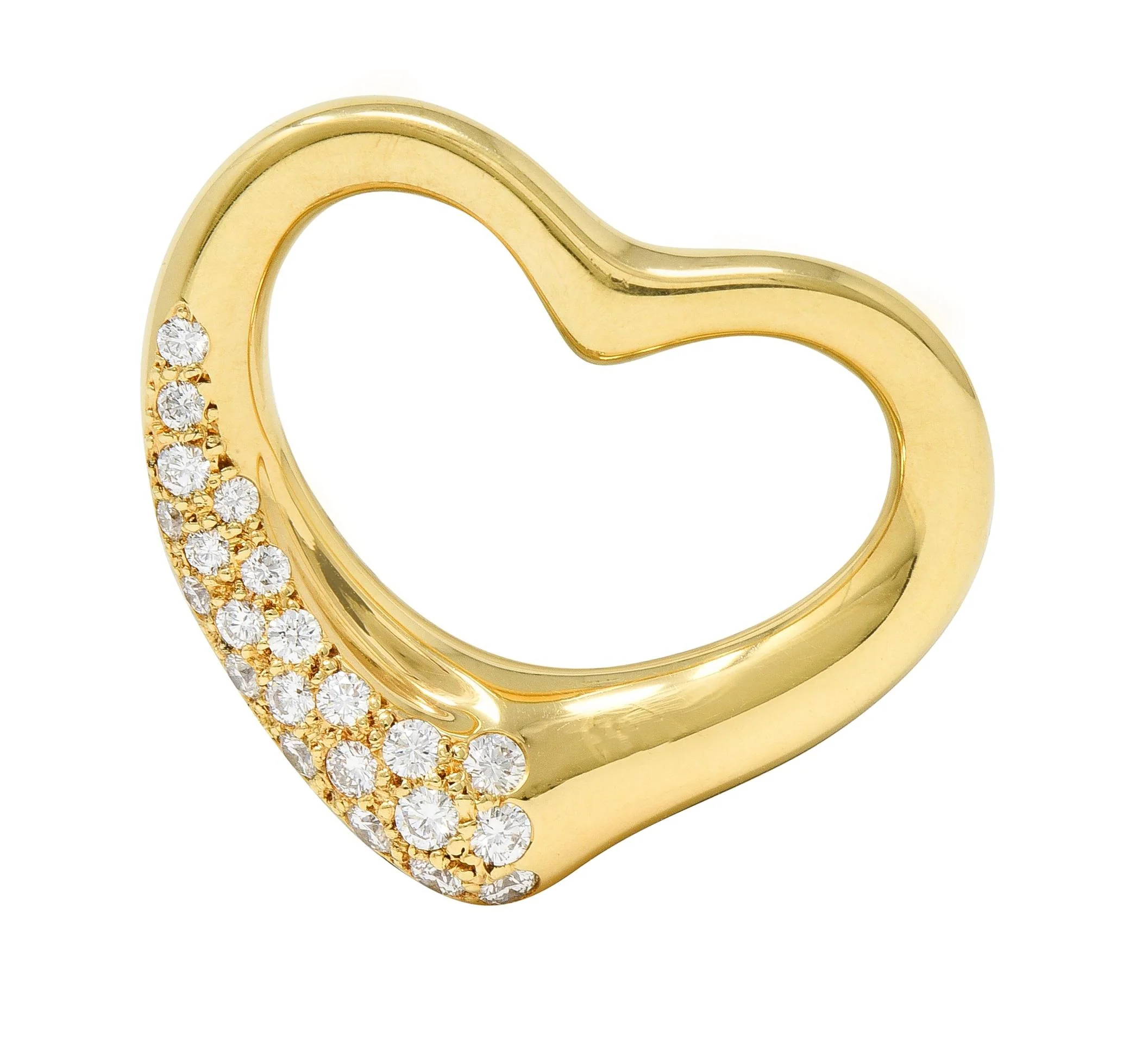 Elsa Peretti Tiffany & Co. Diamond 18 Karat Gold Open Heart Pendant Necklace - Image 11