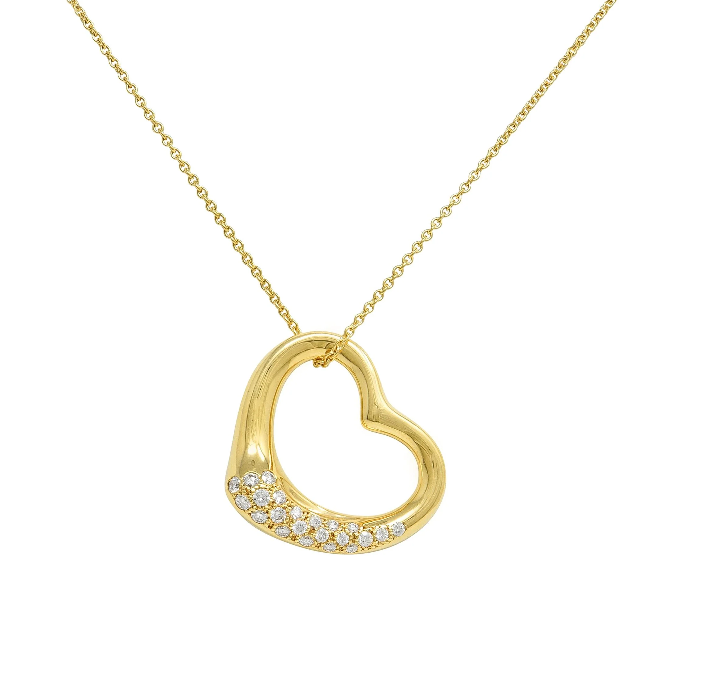 Elsa Peretti Tiffany & Co. Diamond 18 Karat Gold Open Heart Pendant Necklace - Image 12