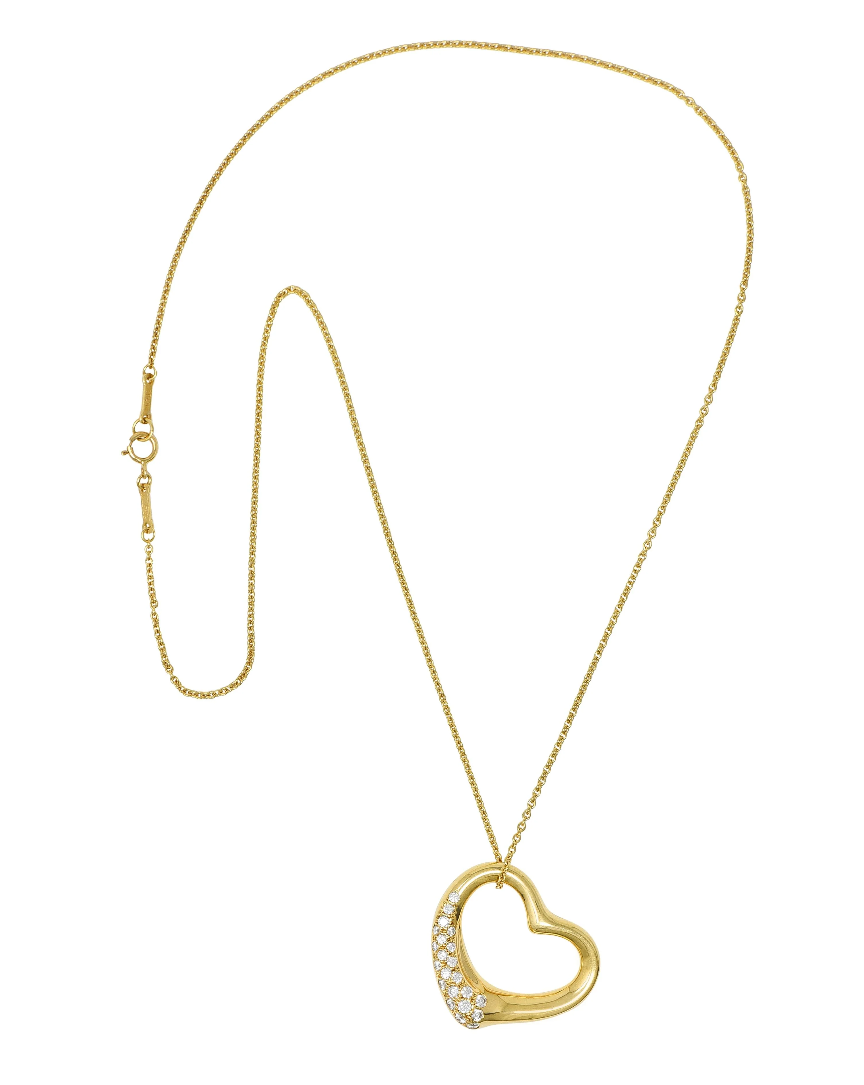 Elsa Peretti Tiffany & Co. Diamond 18 Karat Gold Open Heart Pendant Necklace - Image 3