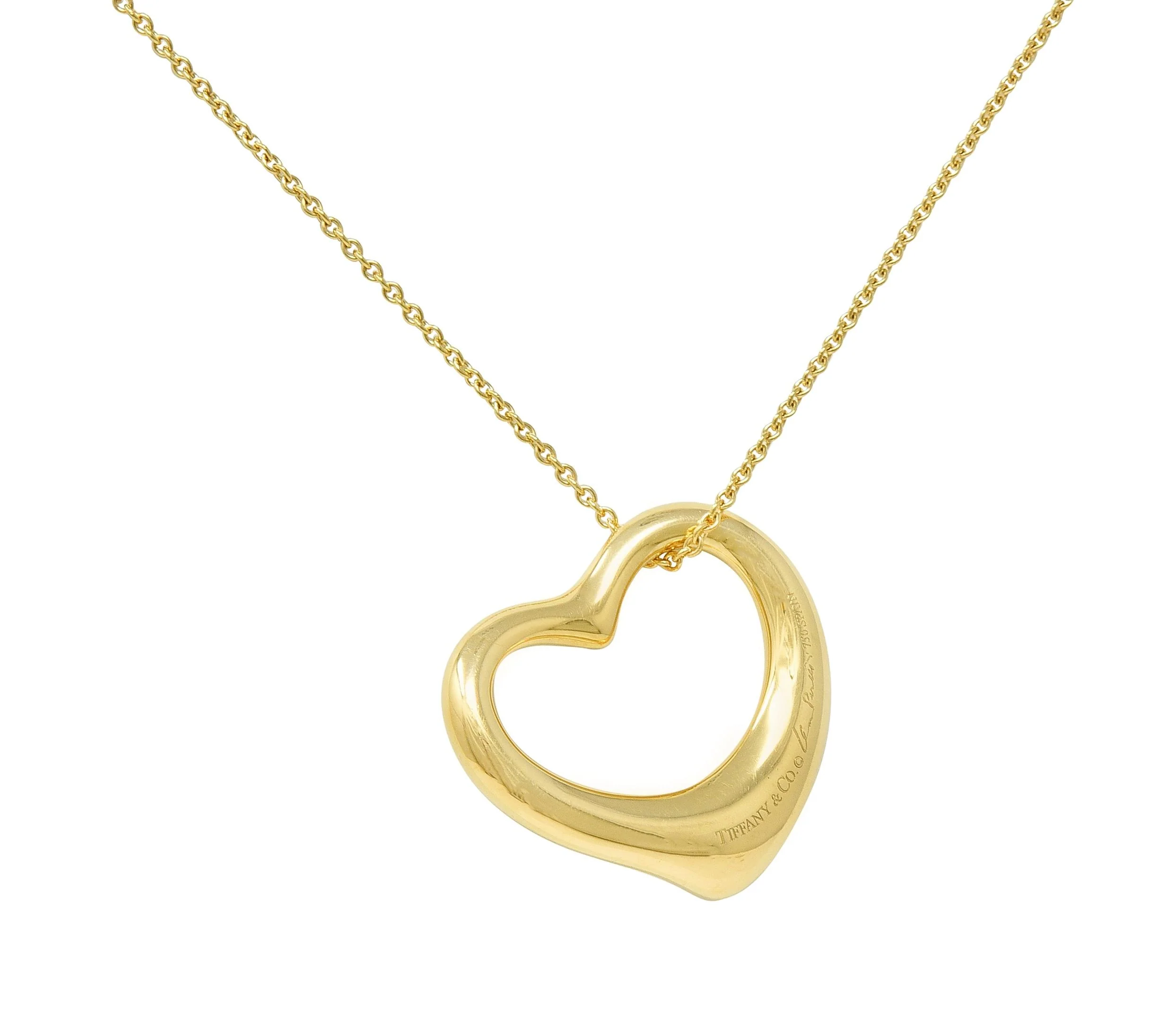 Elsa Peretti Tiffany & Co. Diamond 18 Karat Gold Open Heart Pendant Necklace - Image 4