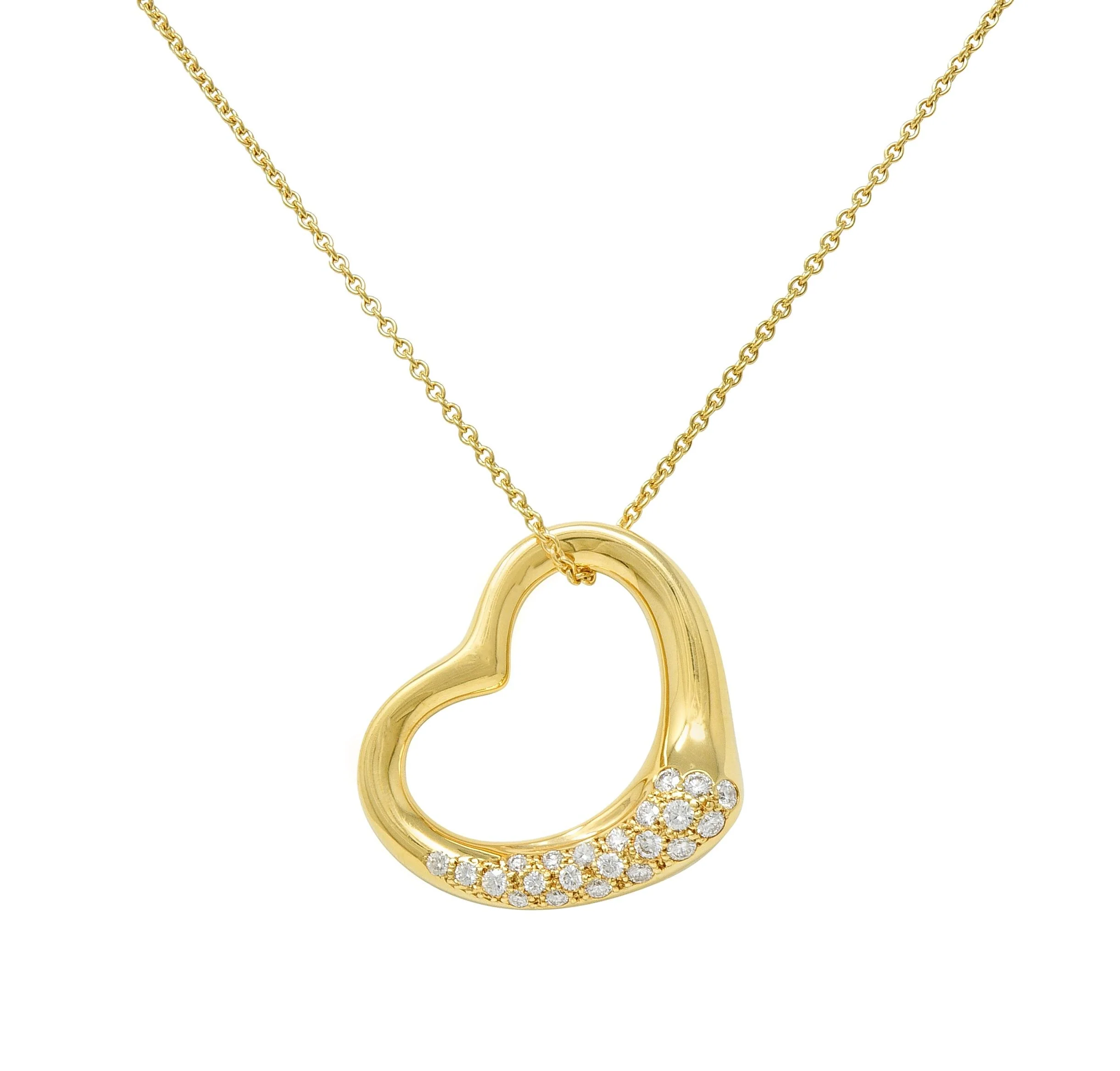 Elsa Peretti Tiffany & Co. Diamond 18 Karat Gold Open Heart Pendant Necklace - Image 5