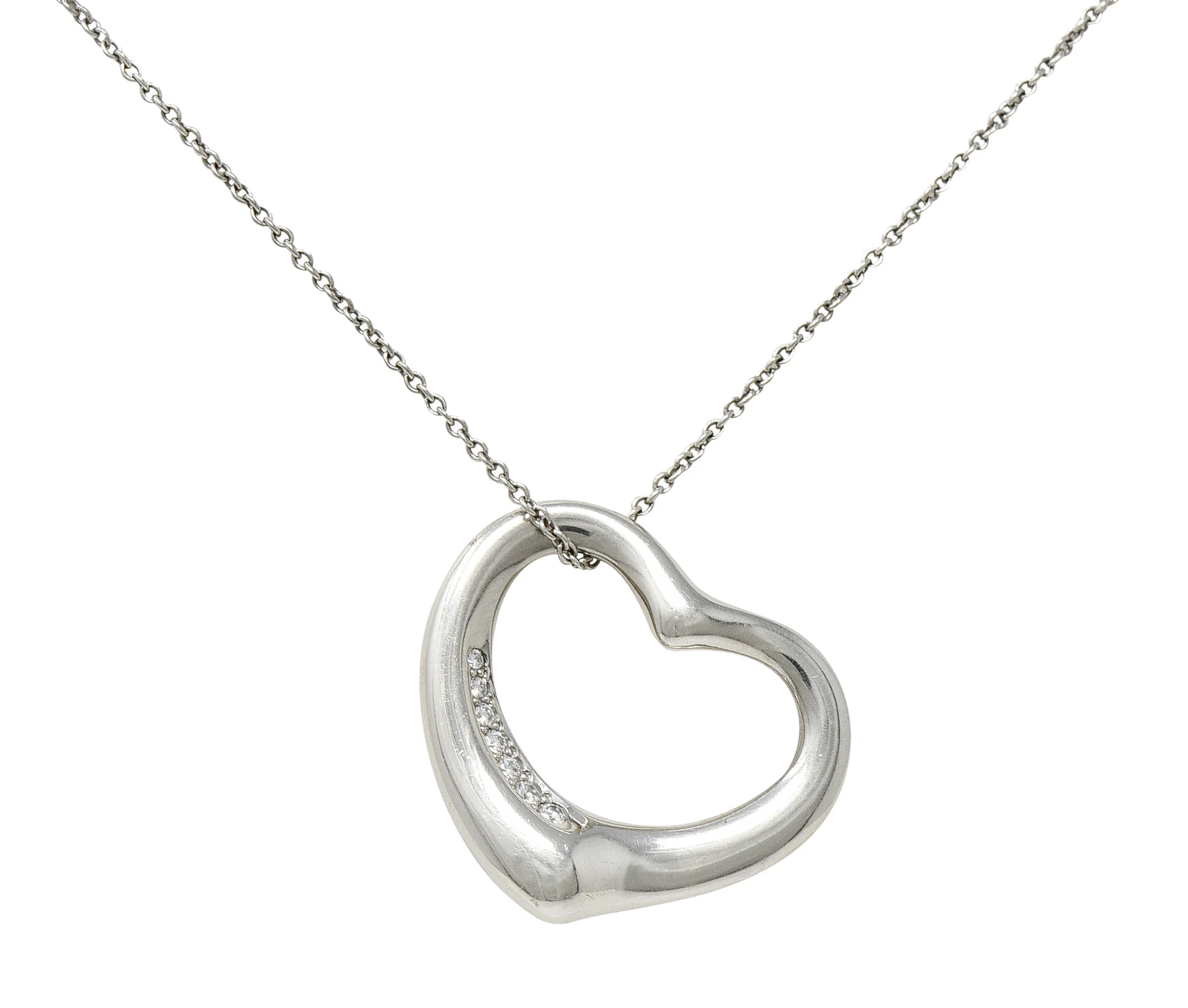 Elsa Peretti Tiffany & Co. Diamond Platinum 22 MM Open Heart Pendant Necklace - Image 3