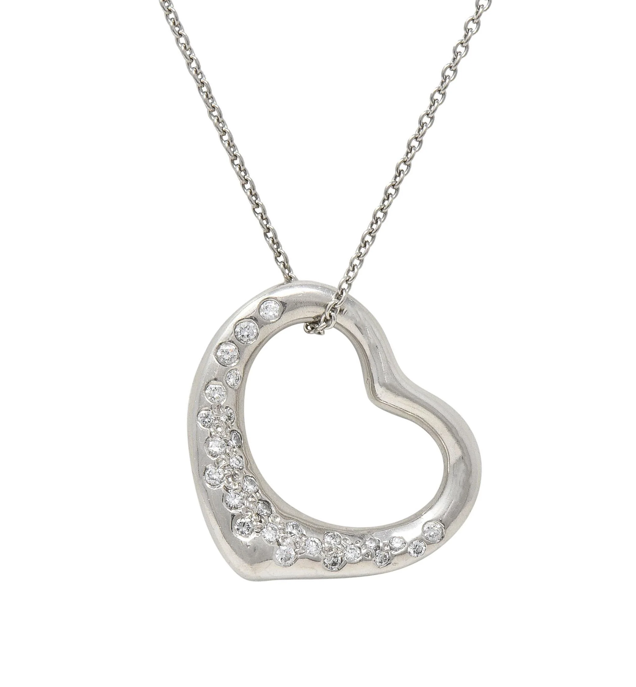 Elsa Peretti Tiffany & Co. Diamond Platinum 22MM Open Heart Vintage Pendant Necklace
