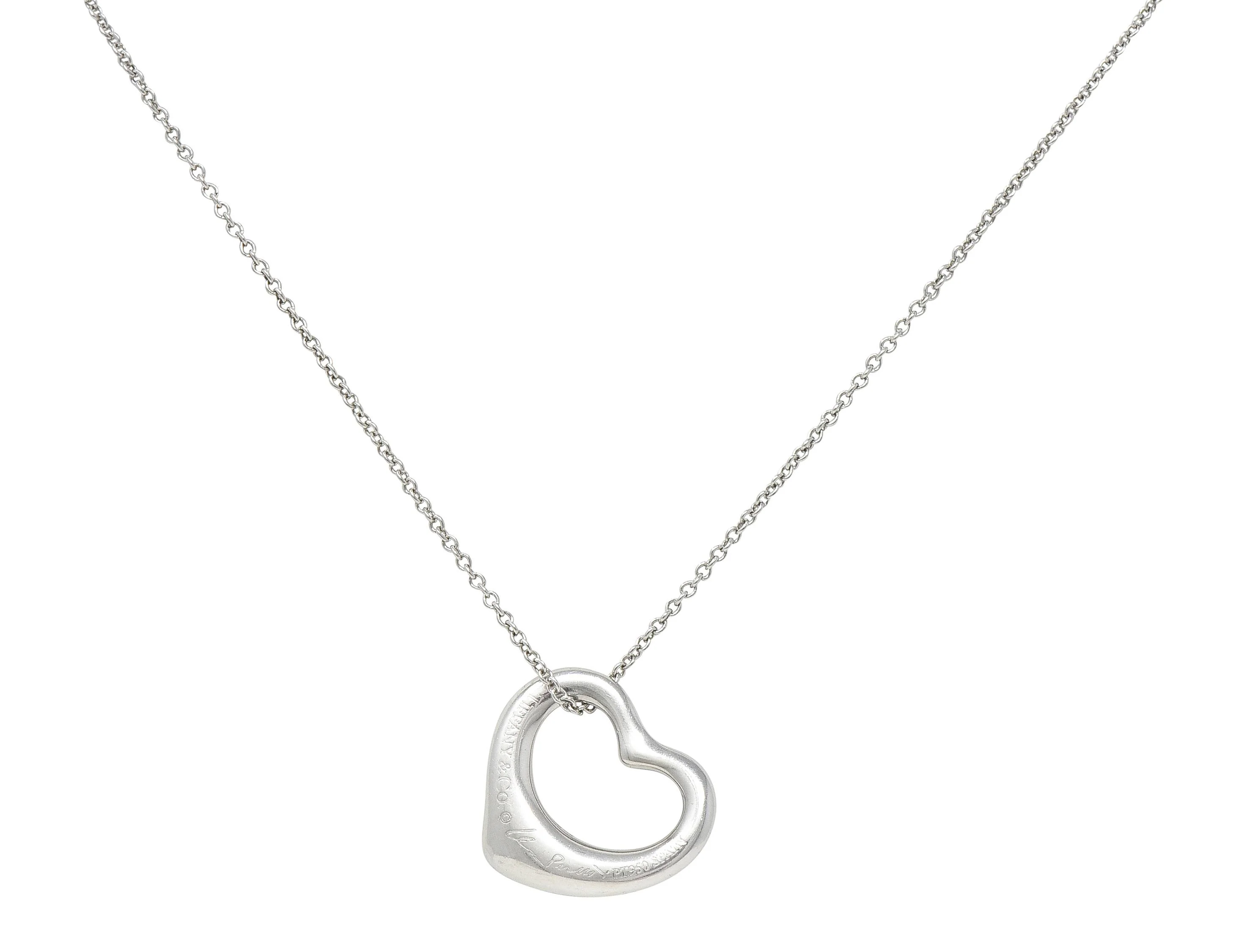 Elsa Peretti Tiffany & Co. Diamond Platinum Open Heart Pendant Necklace - Image 5