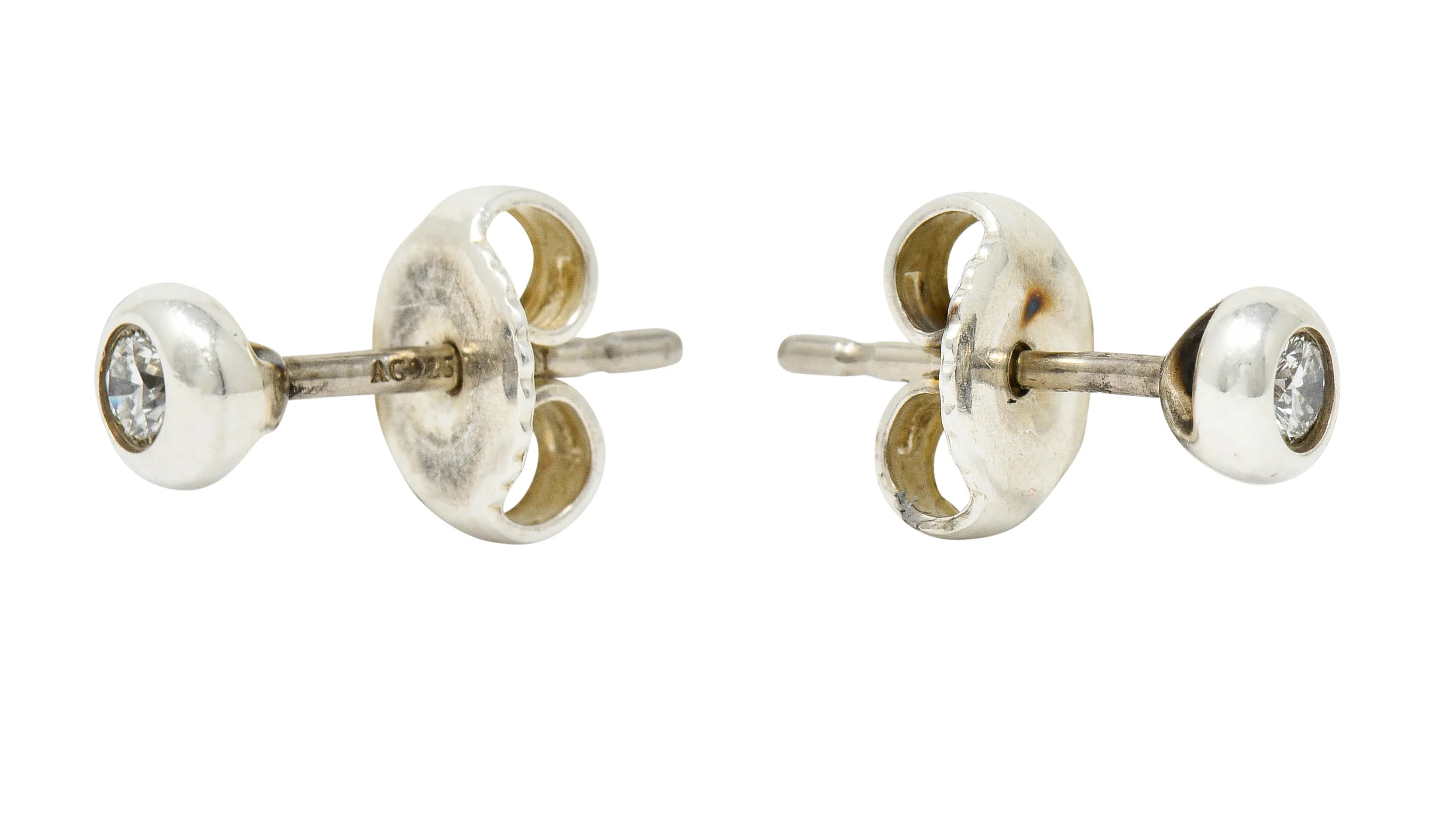 Elsa Peretti Tiffany & Co. Diamond Sterling Silver Bezel Stud Earrings - Image 6