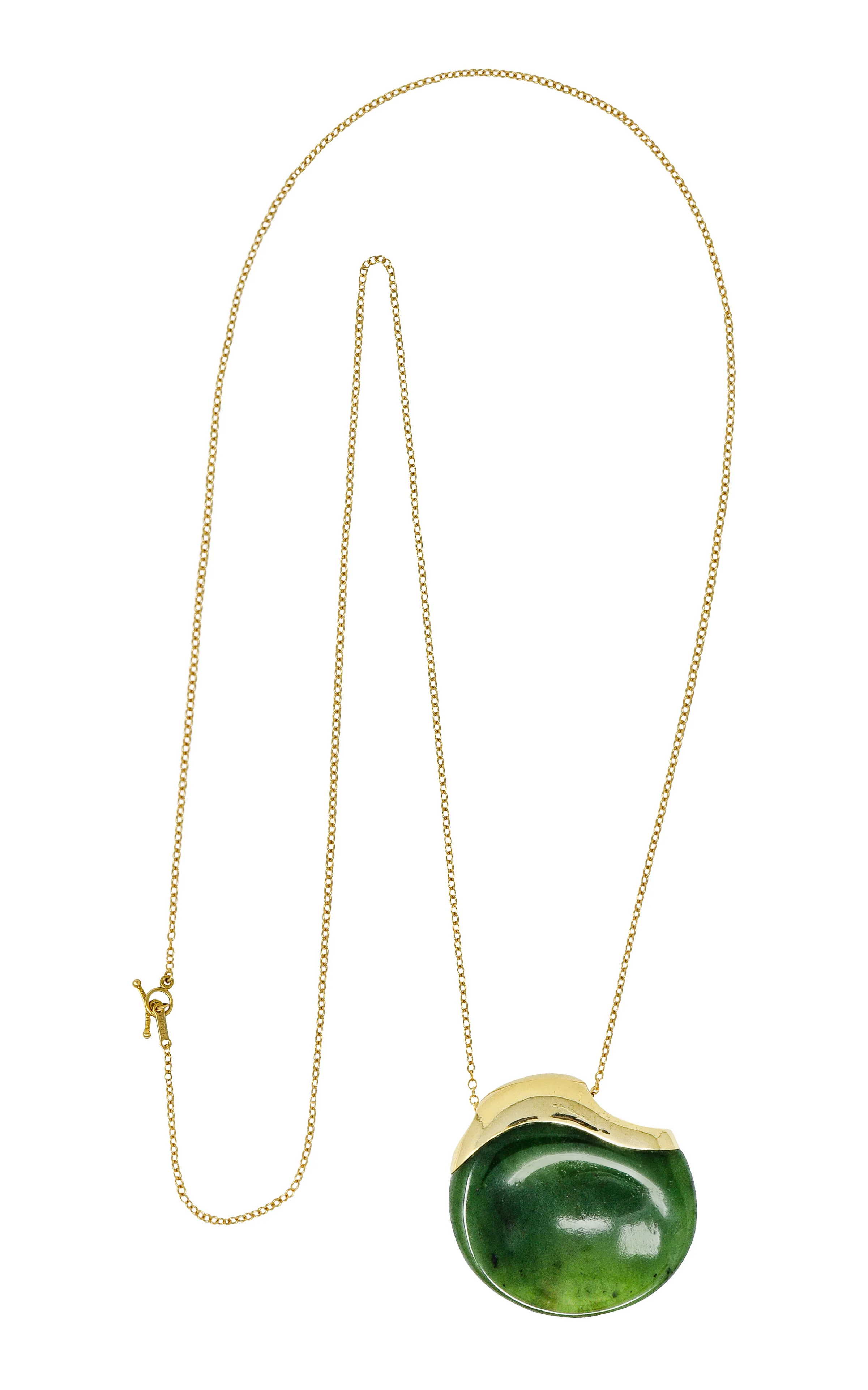 Elsa Peretti Tiffany & Co. Jade 18 Karat Gold Touchstone Pendant Necklace - Image 2
