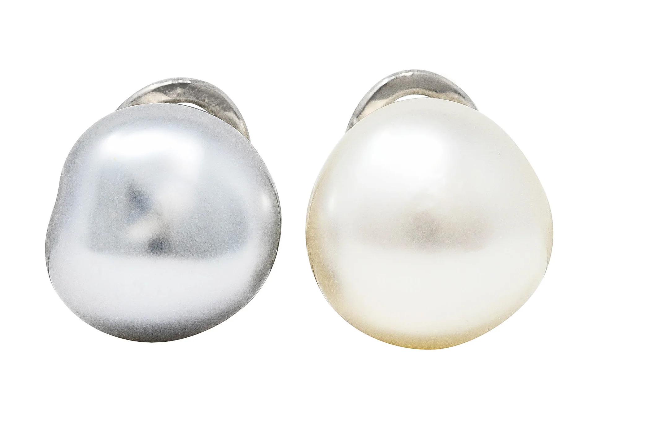 Elsa Peretti Tiffany & Co Keshi Pearl 18 Karat White Gold Mismatched Ear-Clip Earrings