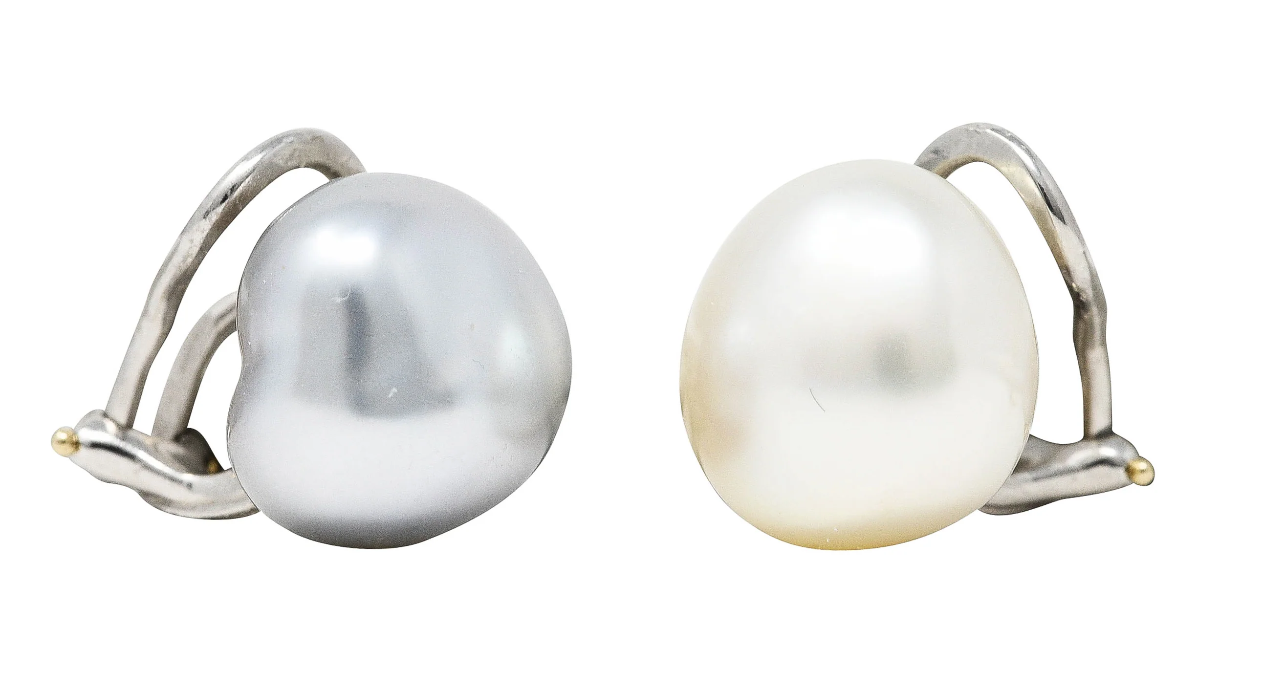 Elsa Peretti Tiffany & Co Keshi Pearl 18 Karat White Gold Mismatched Ear-Clip Earrings - Image 6