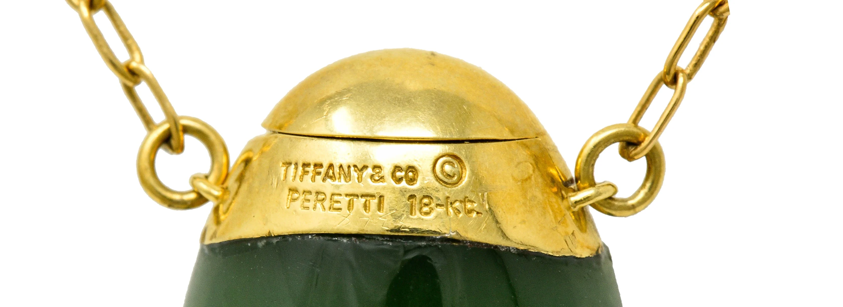 Elsa Peretti Tiffany & Co. Nephrite Jade 18 Karat Gold Perfume Bottle Necklace - Image 11