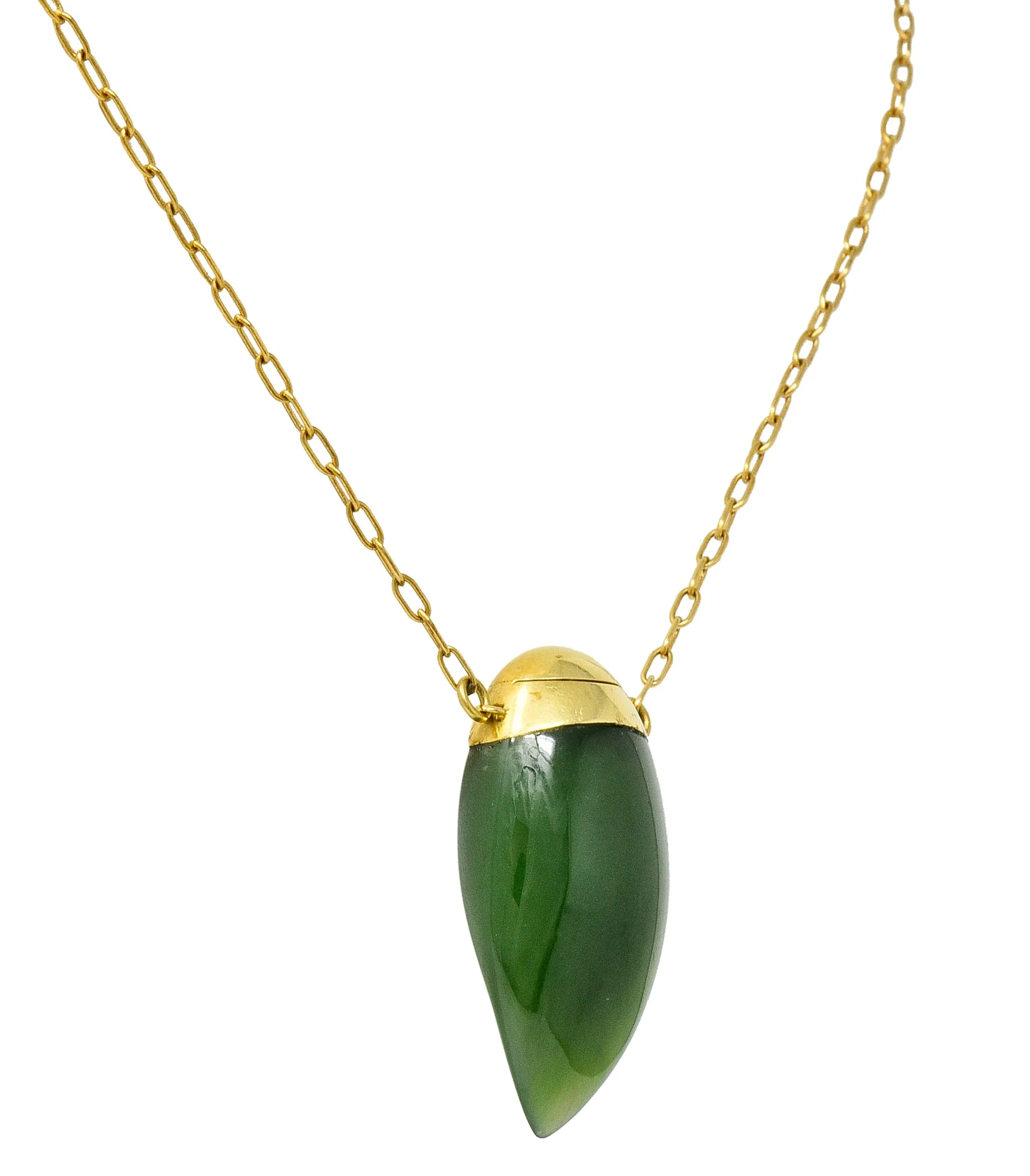 Elsa Peretti Tiffany & Co. Nephrite Jade 18 Karat Gold Perfume Bottle Necklace - Image 7