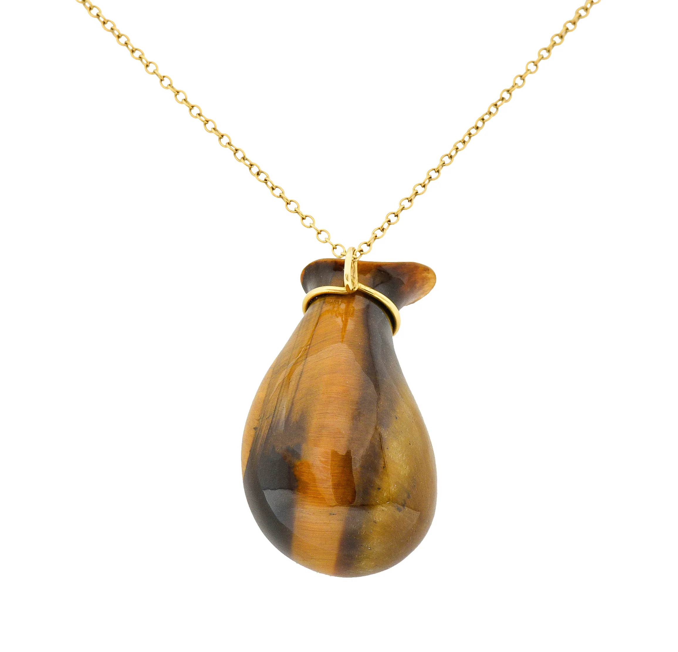 Elsa Peretti Tiffany & Co. Tiger's Eye Quartz 18 Karat Gold Bottle Jug Pendant Necklace - Image 4