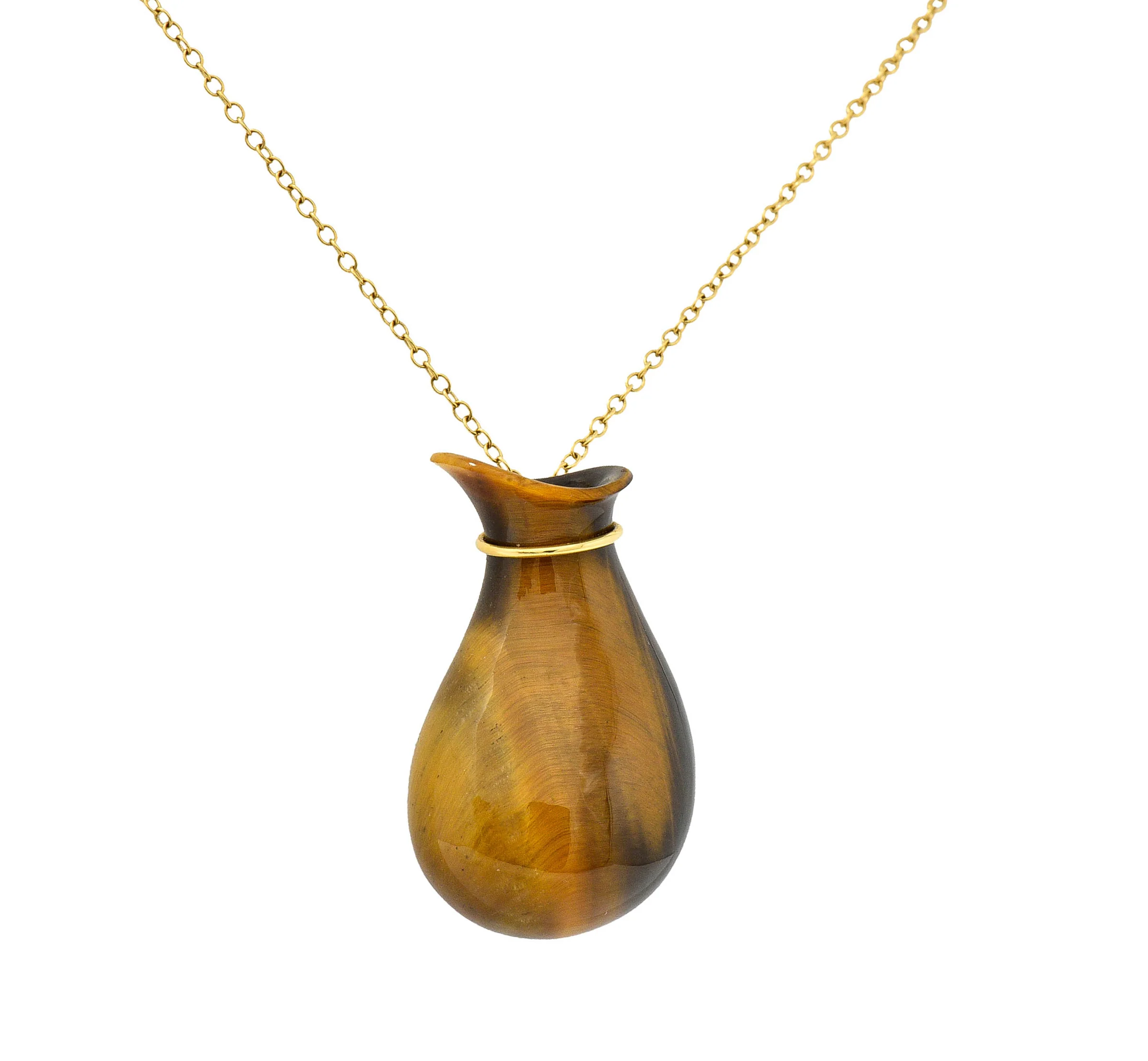 Elsa Peretti Tiffany & Co. Tiger's Eye Quartz 18 Karat Gold Bottle Jug Pendant Necklace - Image 5