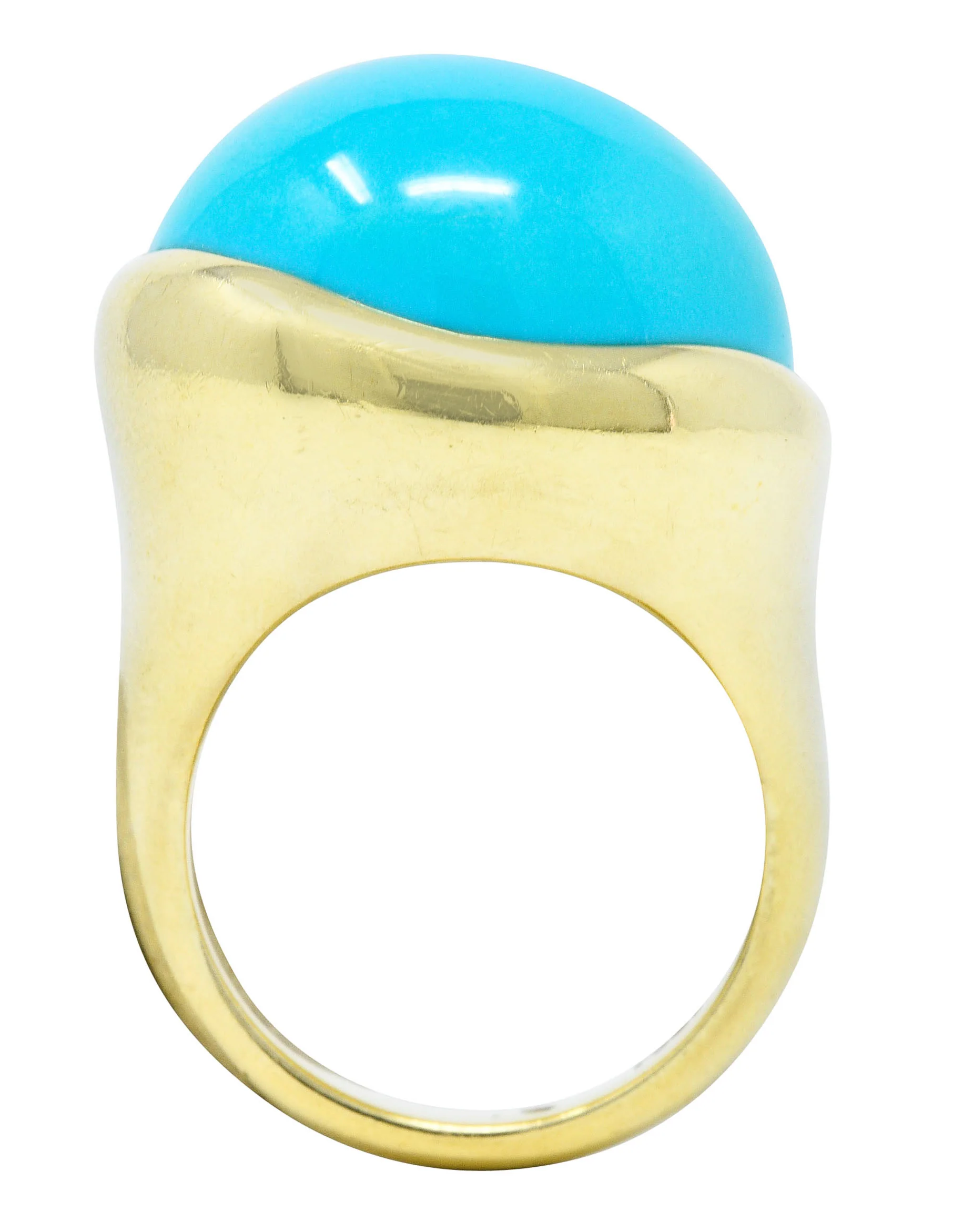 Elsa Peretti Tiffany & Co. Turquoise Cabochon 18 Karat Gold Gemstone Ring - Image 11
