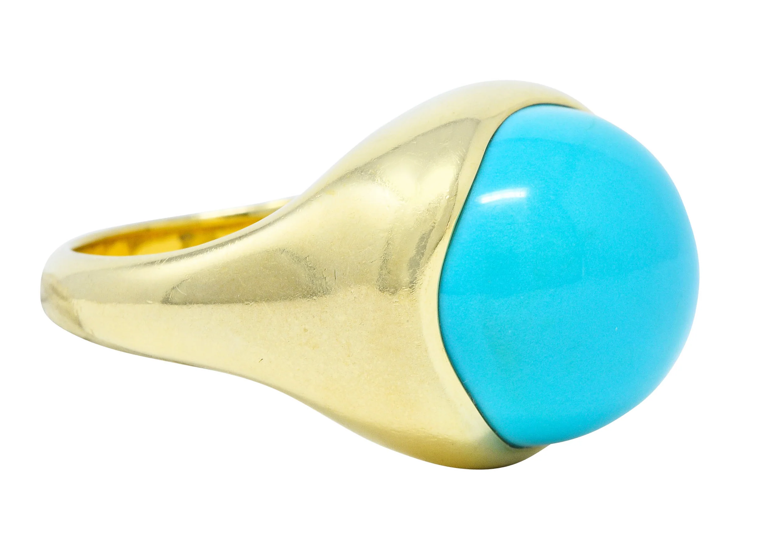 Elsa Peretti Tiffany & Co. Turquoise Cabochon 18 Karat Gold Gemstone Ring - Image 3