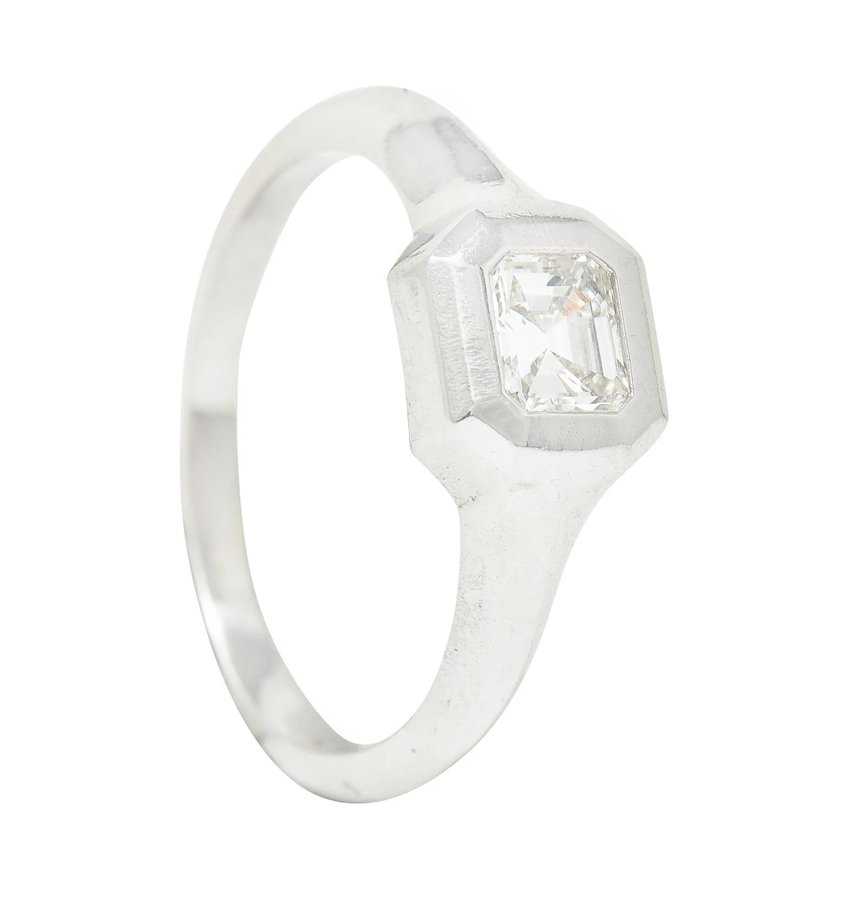 Emerald Cut Diamond Platinum Flush Set Solitaire Unisex Engagement Ring - Image 9