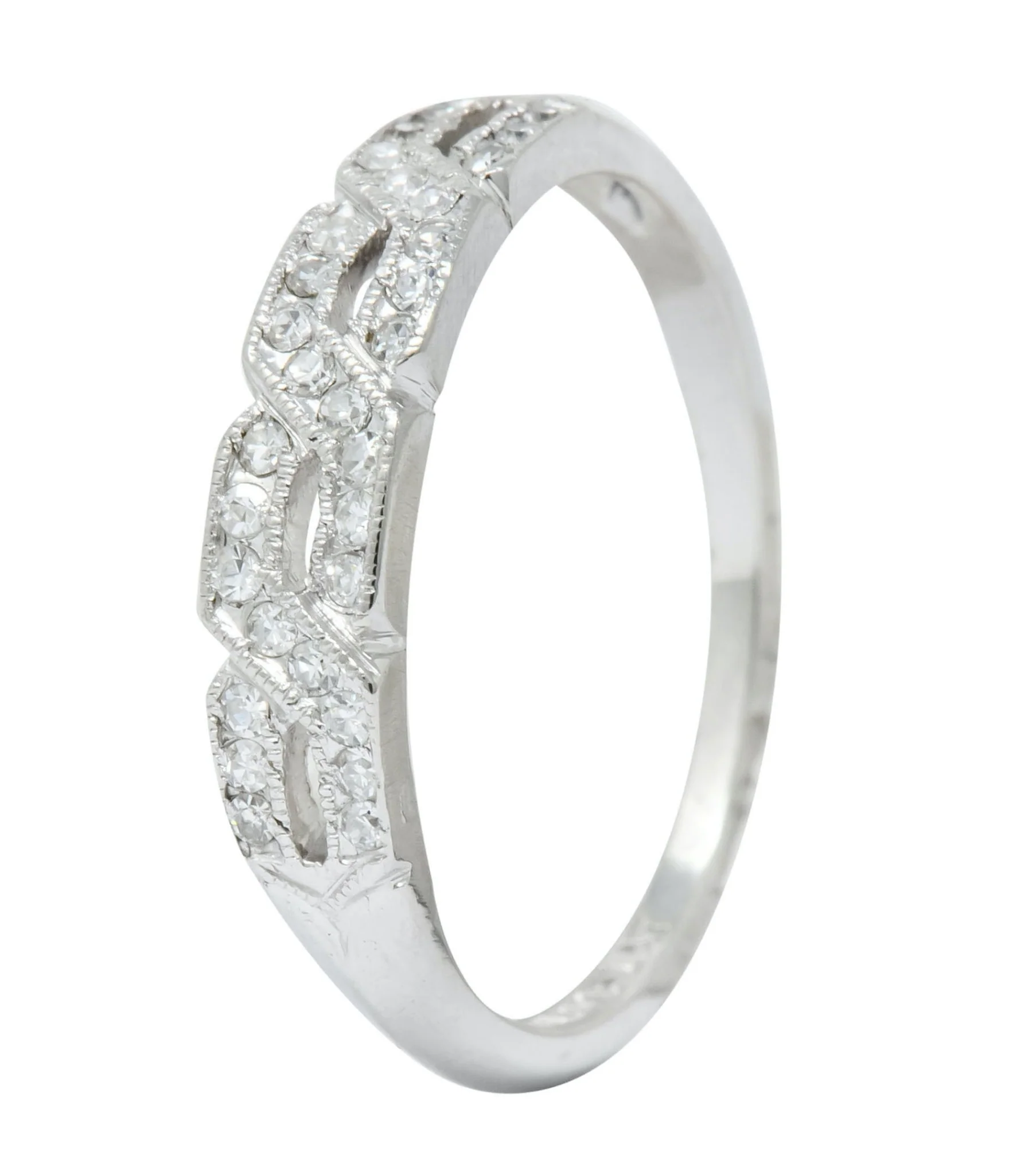 Enchanting Edwardian Diamond Platinum Trellis Band Ring - Image 8