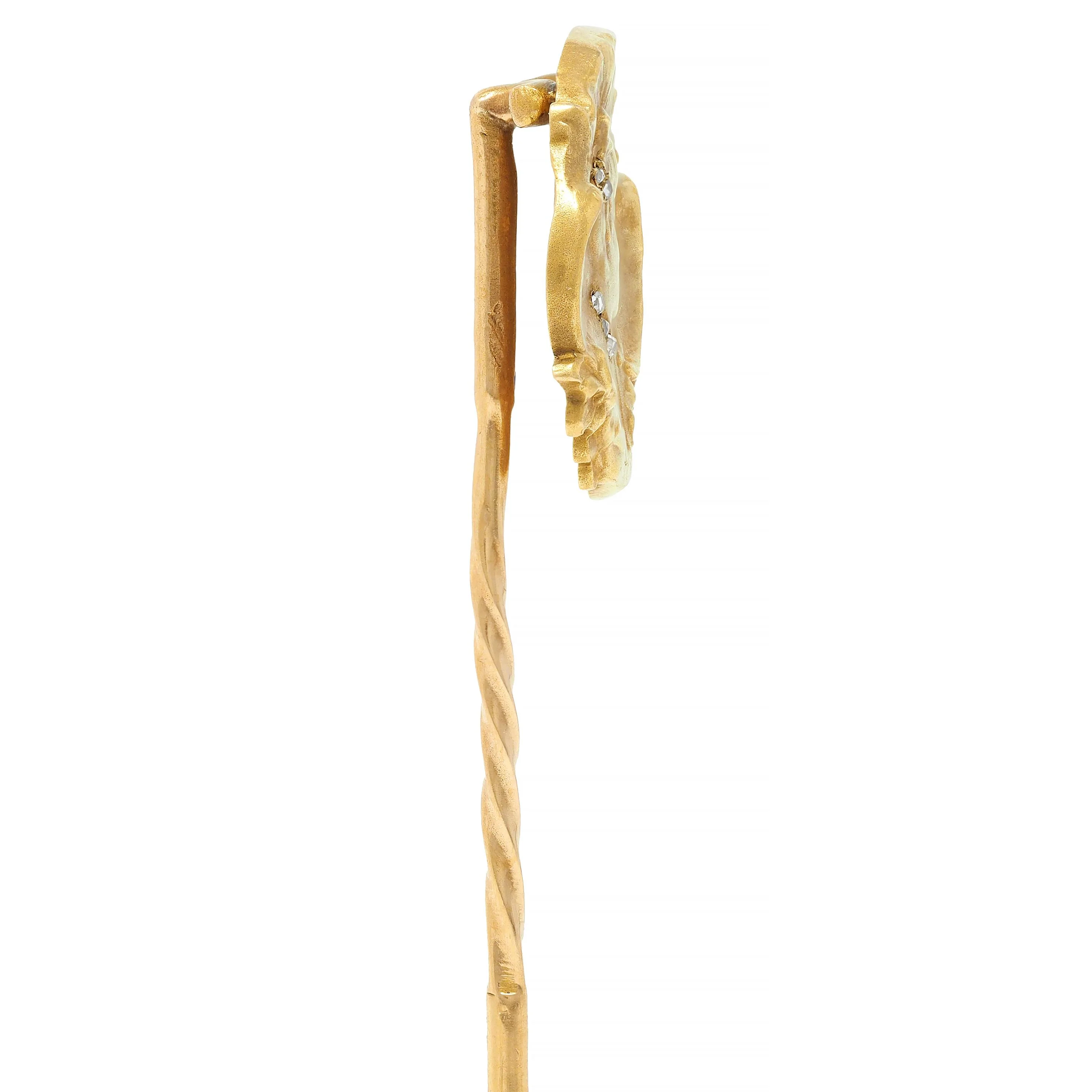 Epinay De Briort French Art Nouveau Diamond 18 Karat Yellow Gold Floral Lady Antique Stickpin - Image 3