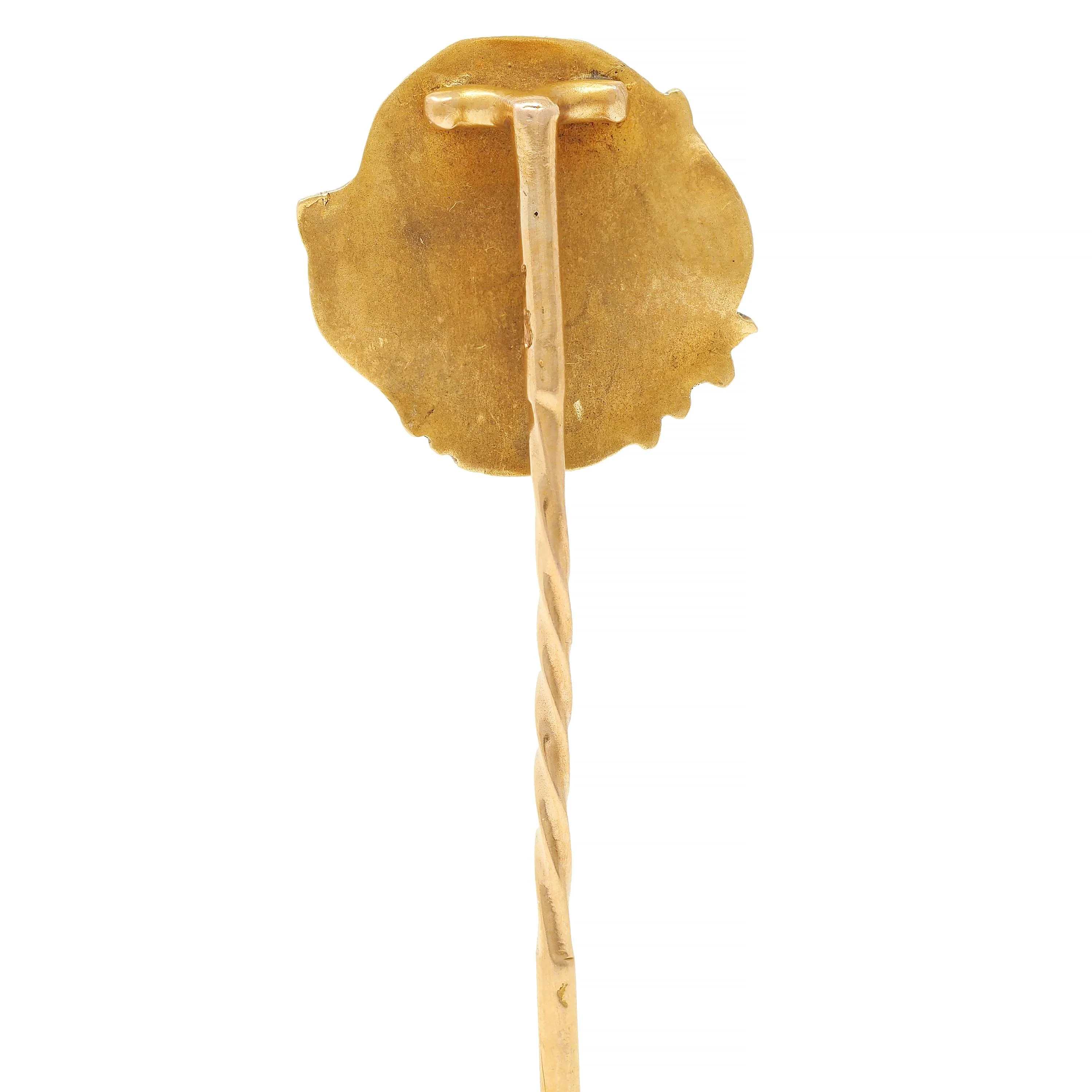 Epinay De Briort French Art Nouveau Diamond 18 Karat Yellow Gold Floral Lady Antique Stickpin - Image 4