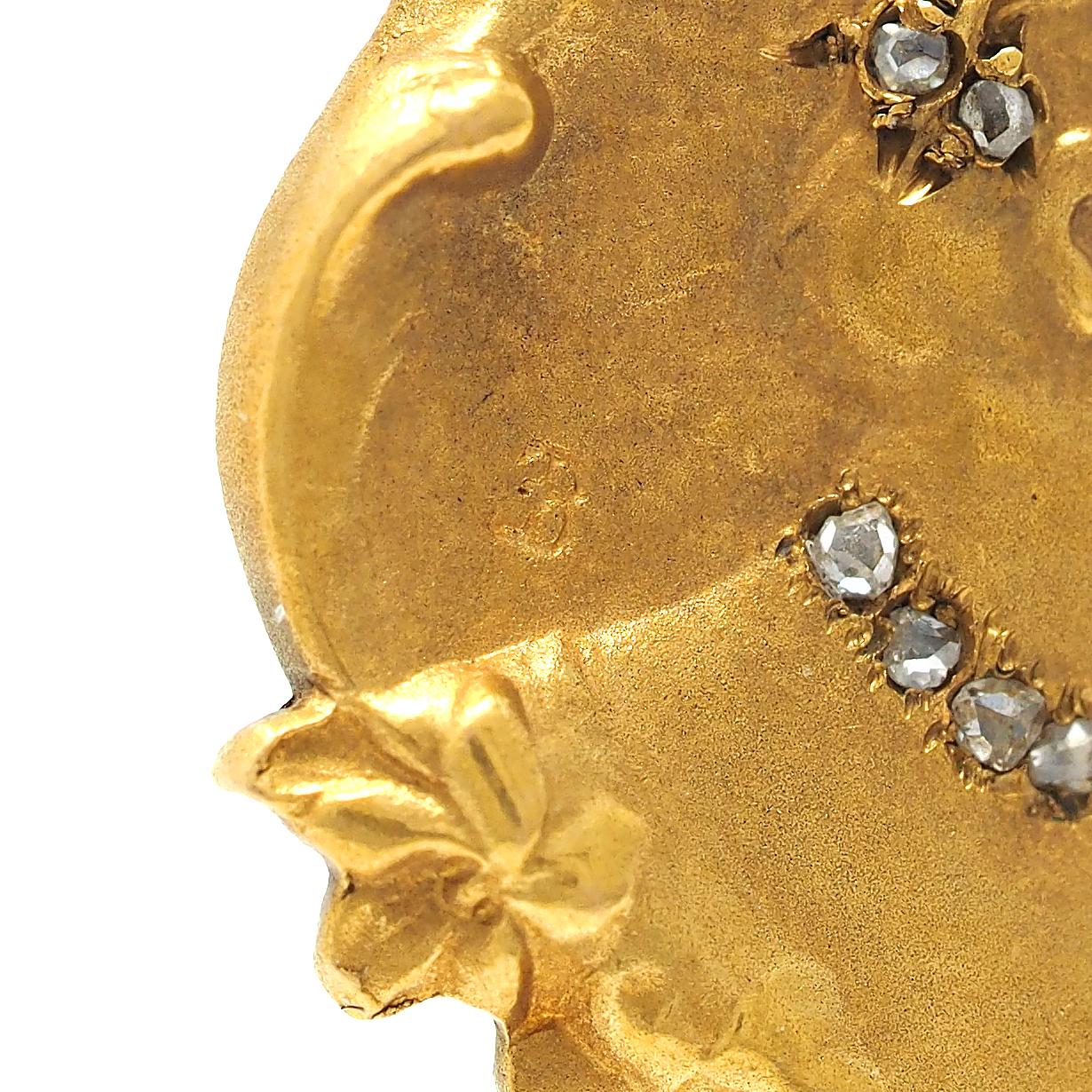 Epinay De Briort French Art Nouveau Diamond 18 Karat Yellow Gold Floral Lady Antique Stickpin - Image 8