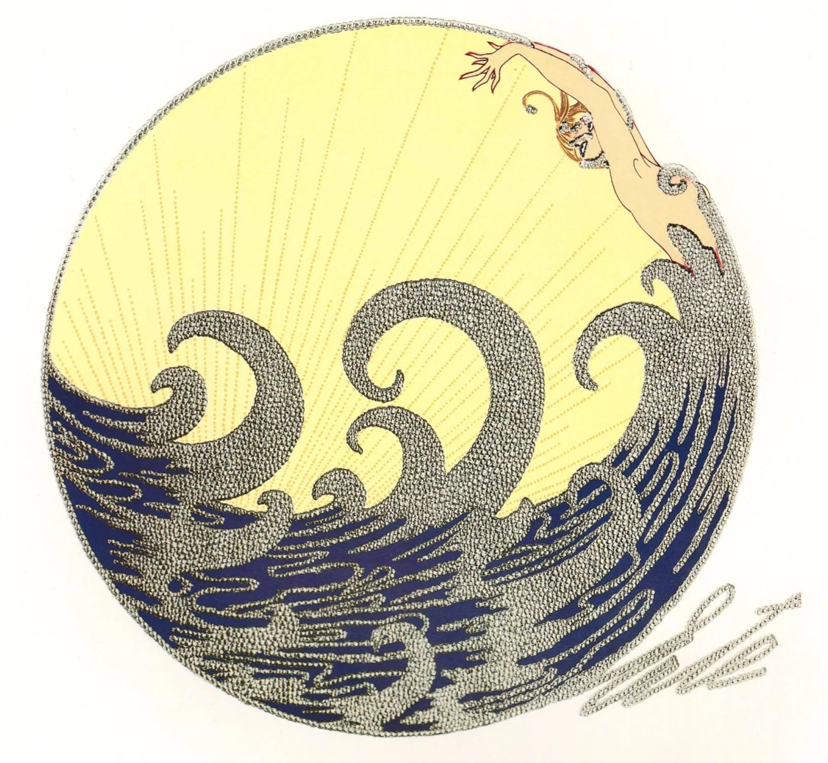 Erté 1980's Diamond Onyx 14 Karat Yellow Gold Silver Aphrodite Brooch Necklace - Image 19